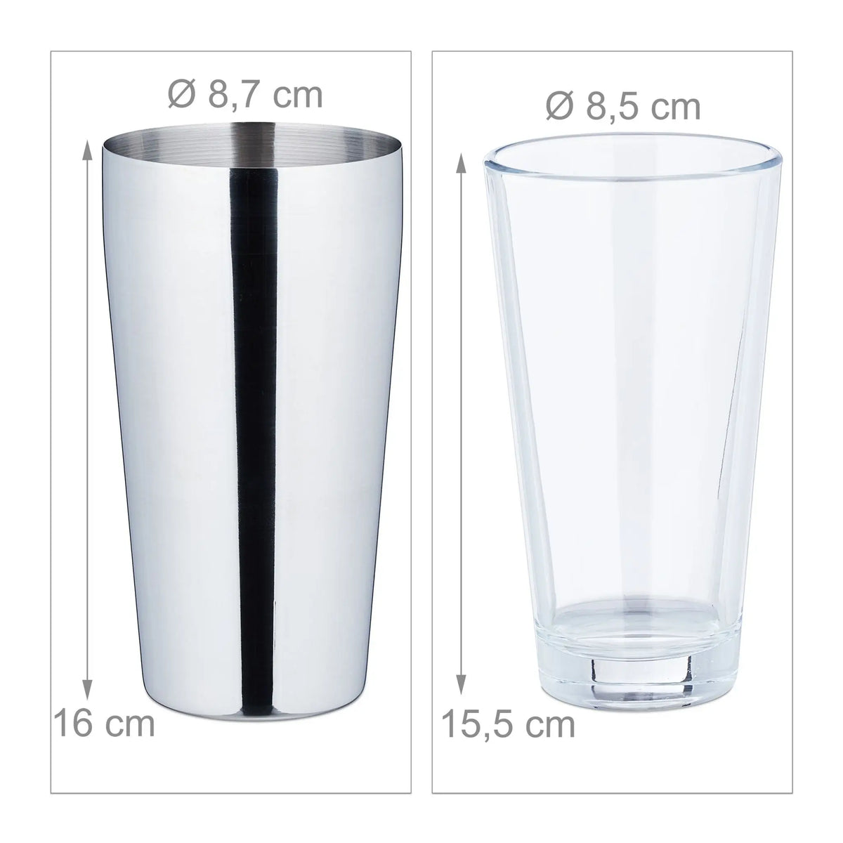 Boston Cocktail Shaker Silber-Transparent von Relaxdays