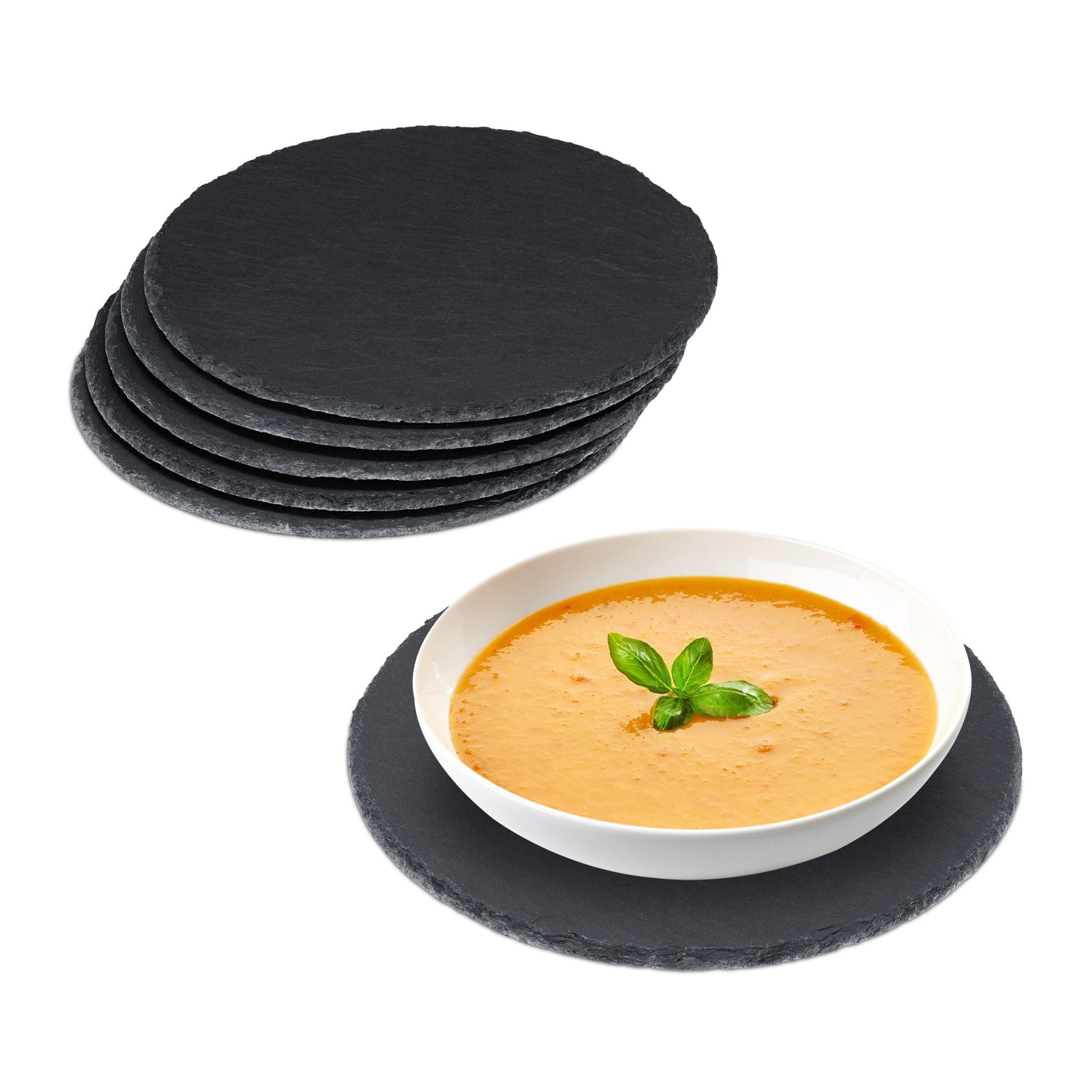 Schieferplatte 6er-Set rund Anthrazit von Relaxdays