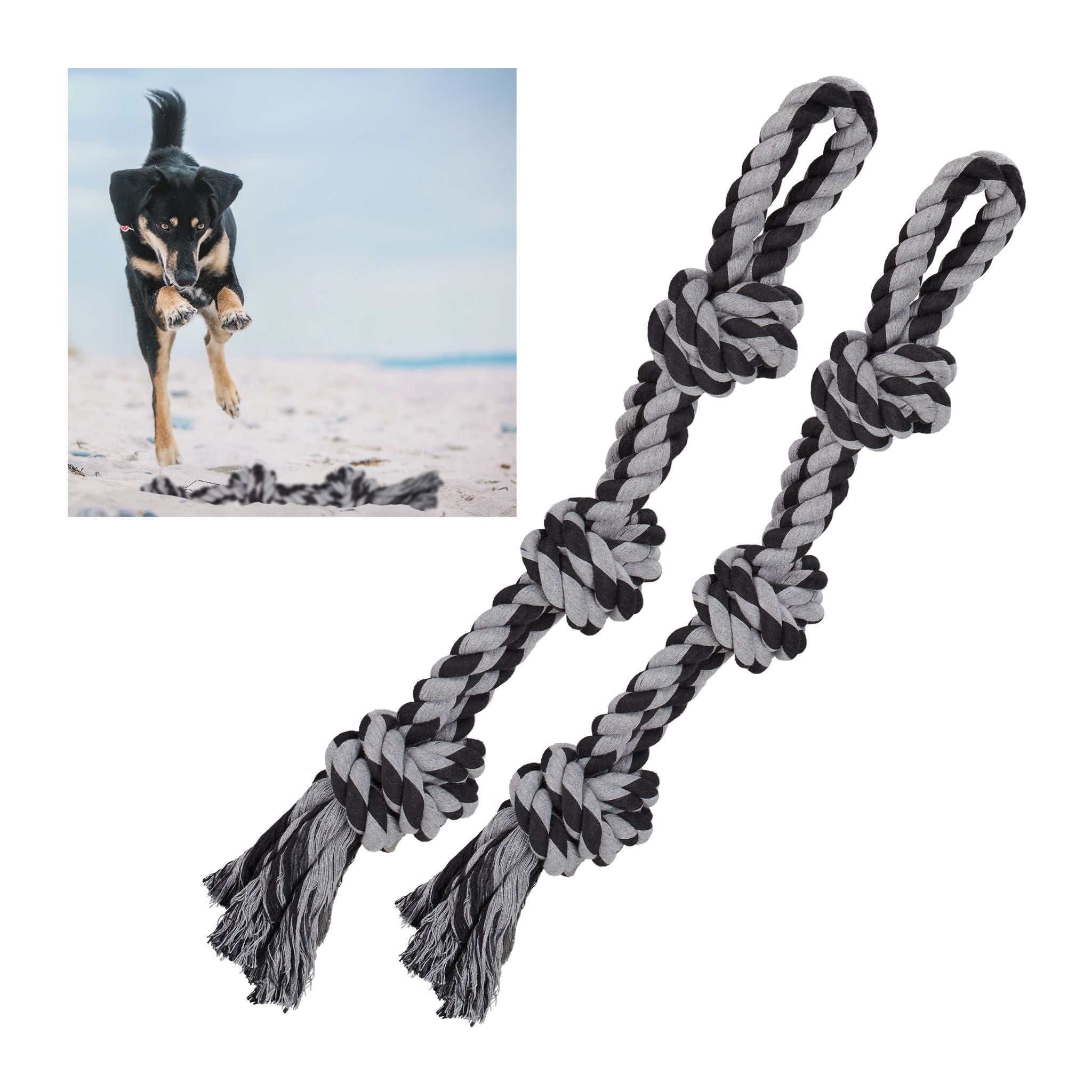 Hundespielzeug Seil 2er-Set Schwarz-Grau von Relaxdays