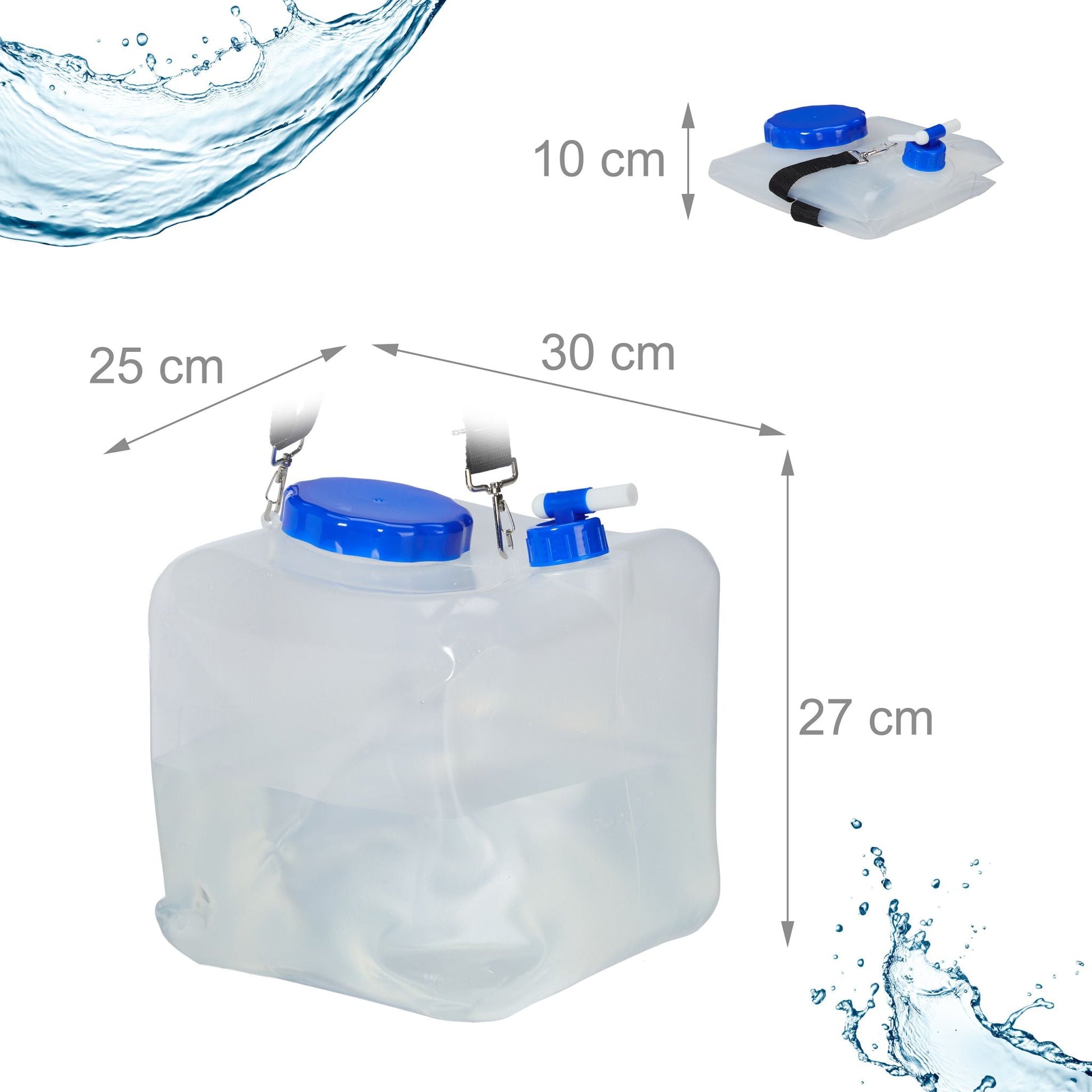Faltkanister 15L 2er-Set Blau-Schwarz-Transparent von Relaxdays