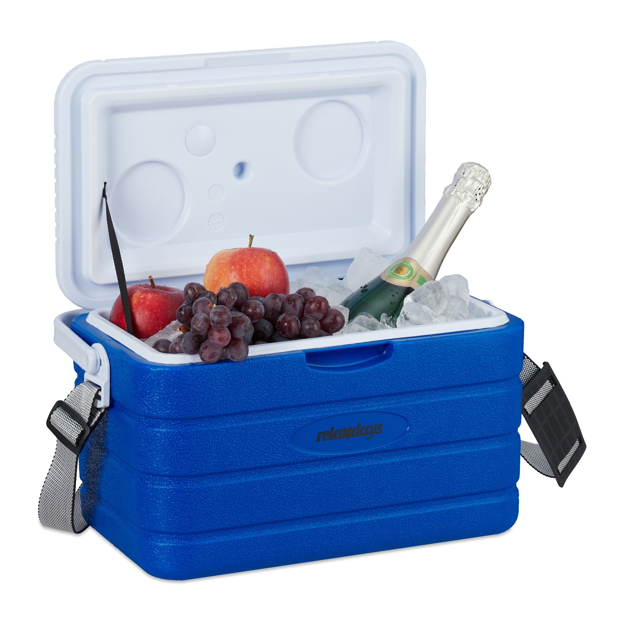 Kühlbox 10L mit Tragegurt Weiss-Blau von Relaxdays
