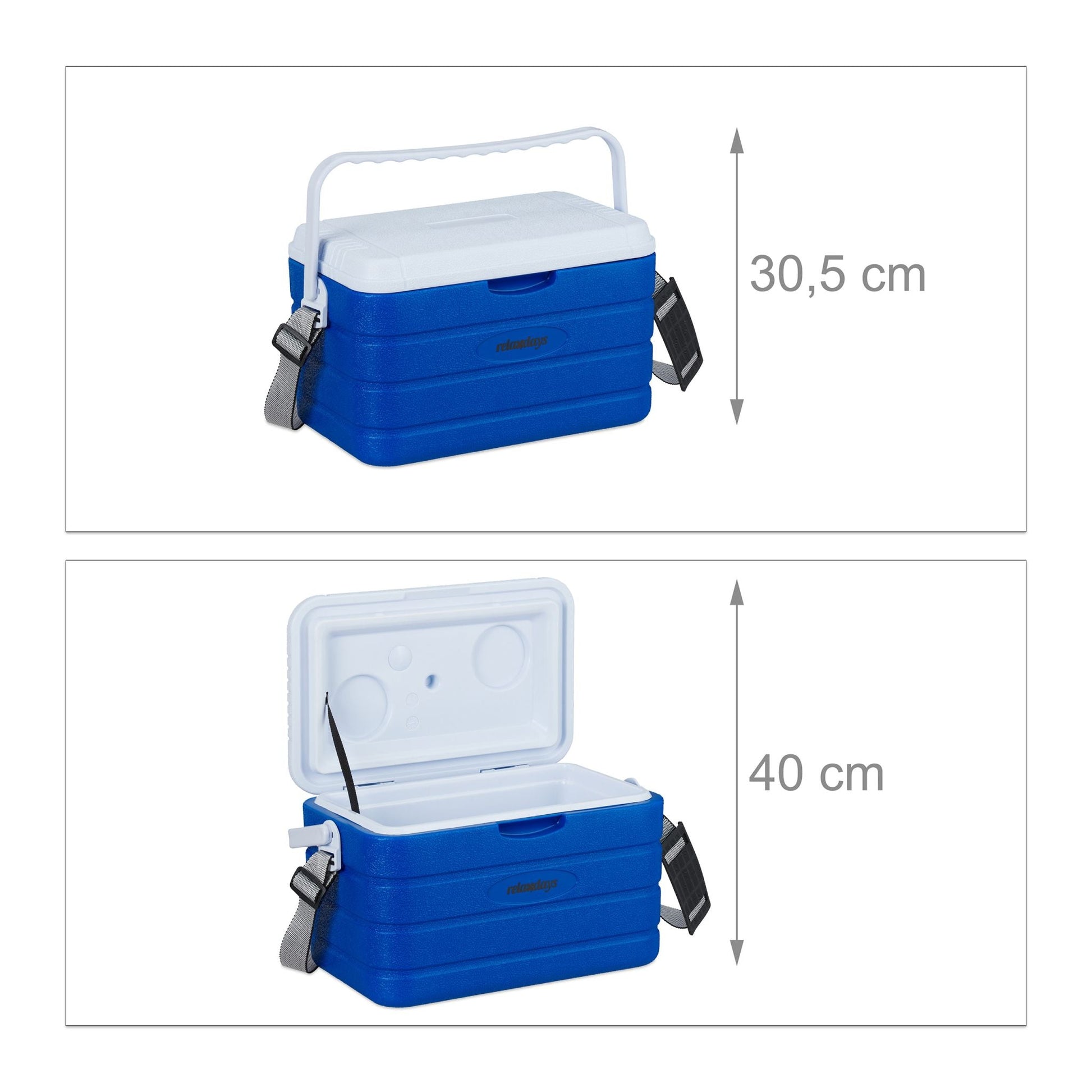 Kühlbox 10L mit Tragegurt Weiss-Blau von Relaxdays