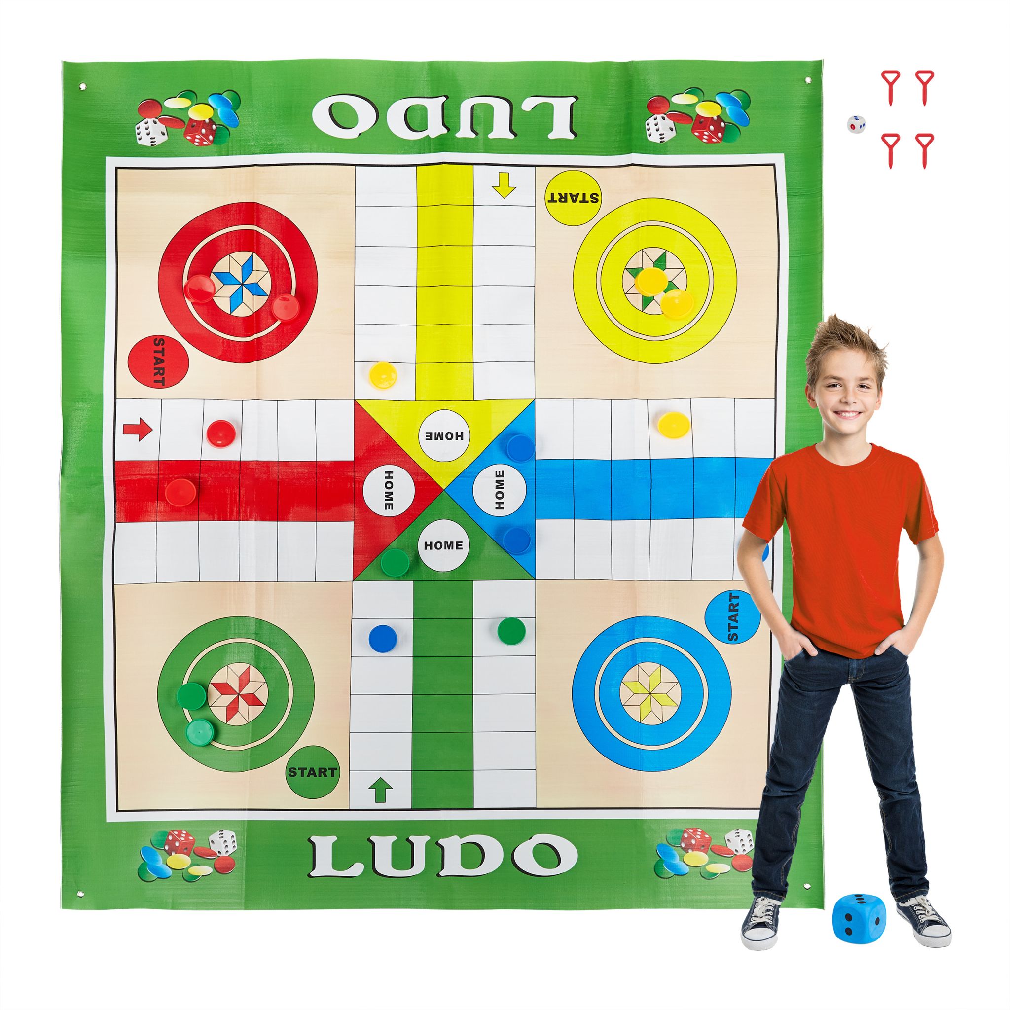XXL Ludo Spiel Blau-Grün-Rot von Relaxdays
