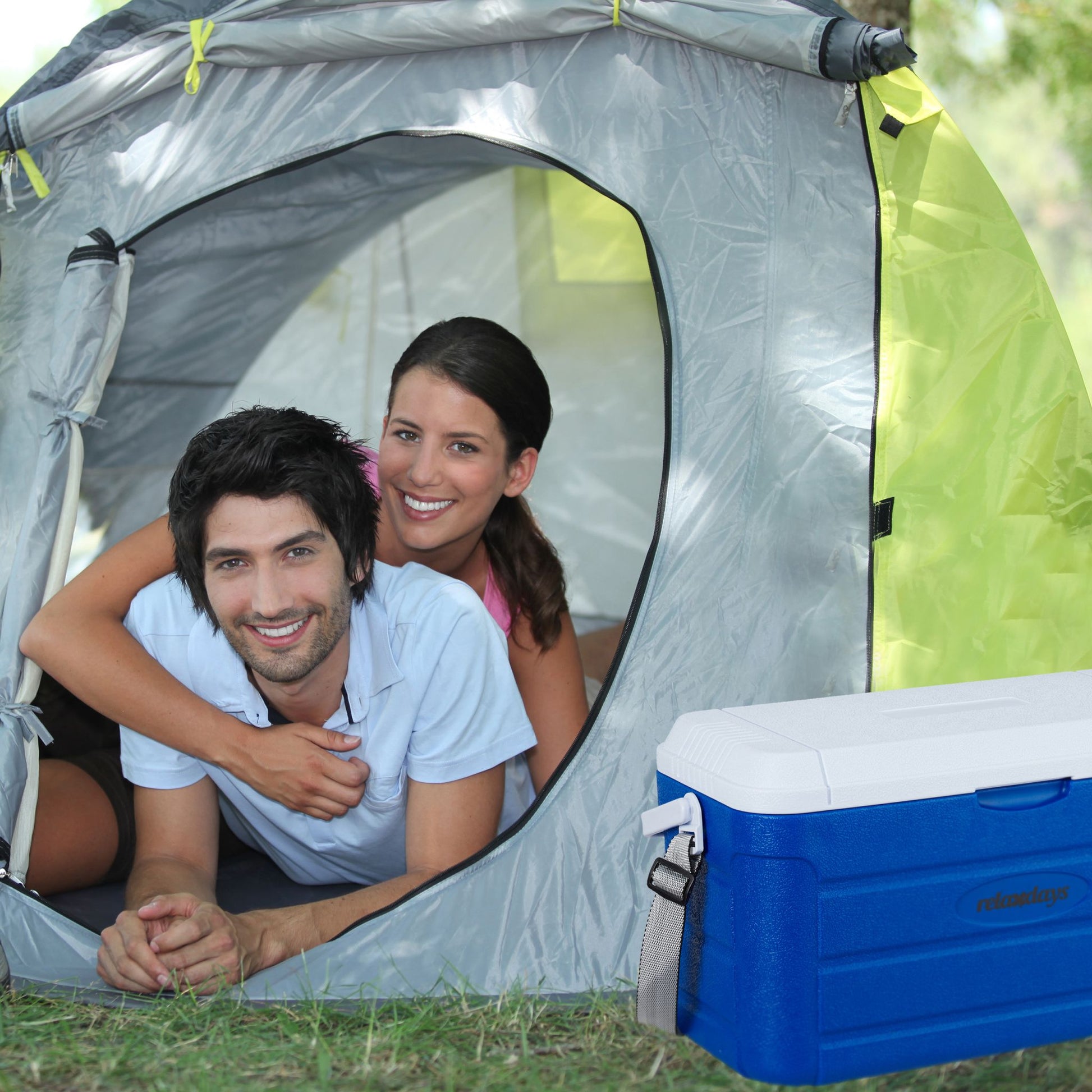 Kühlbox 20L mit Tragegurt Weiss-Blau von Relaxdays