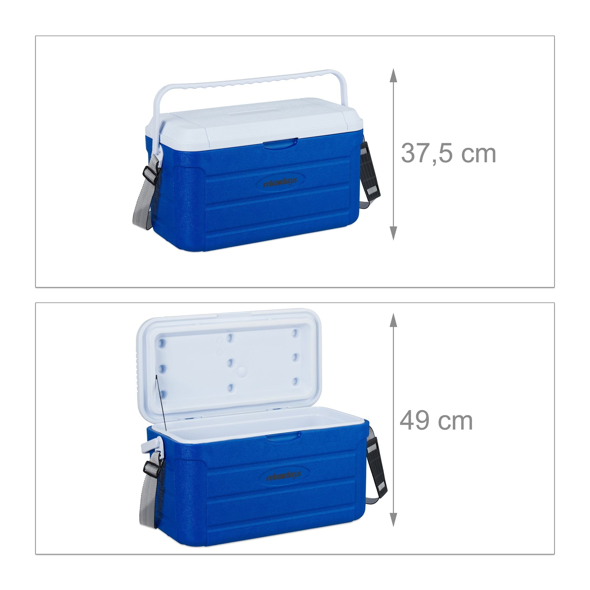 Kühlbox 20L mit Tragegurt Weiss-Blau von Relaxdays