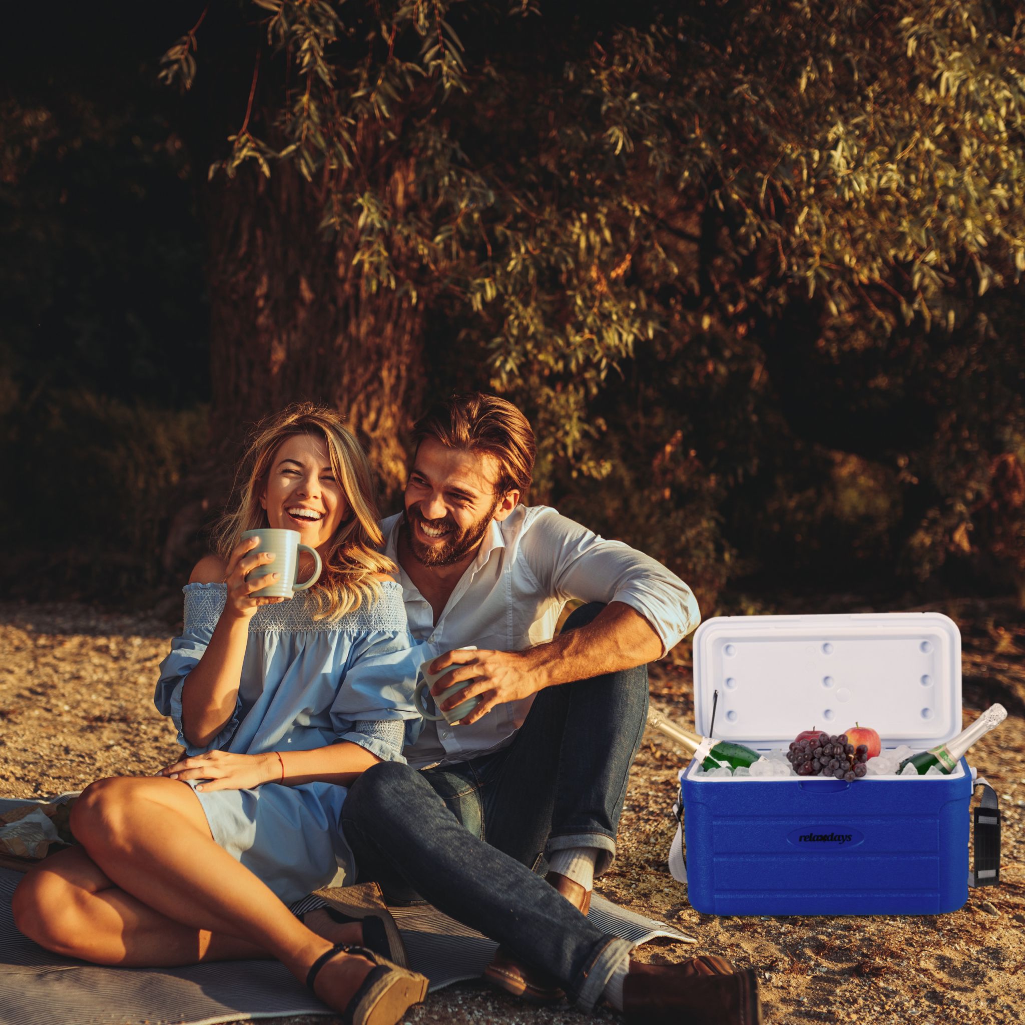 Kühlbox 20L mit Tragegurt Weiss-Blau von Relaxdays