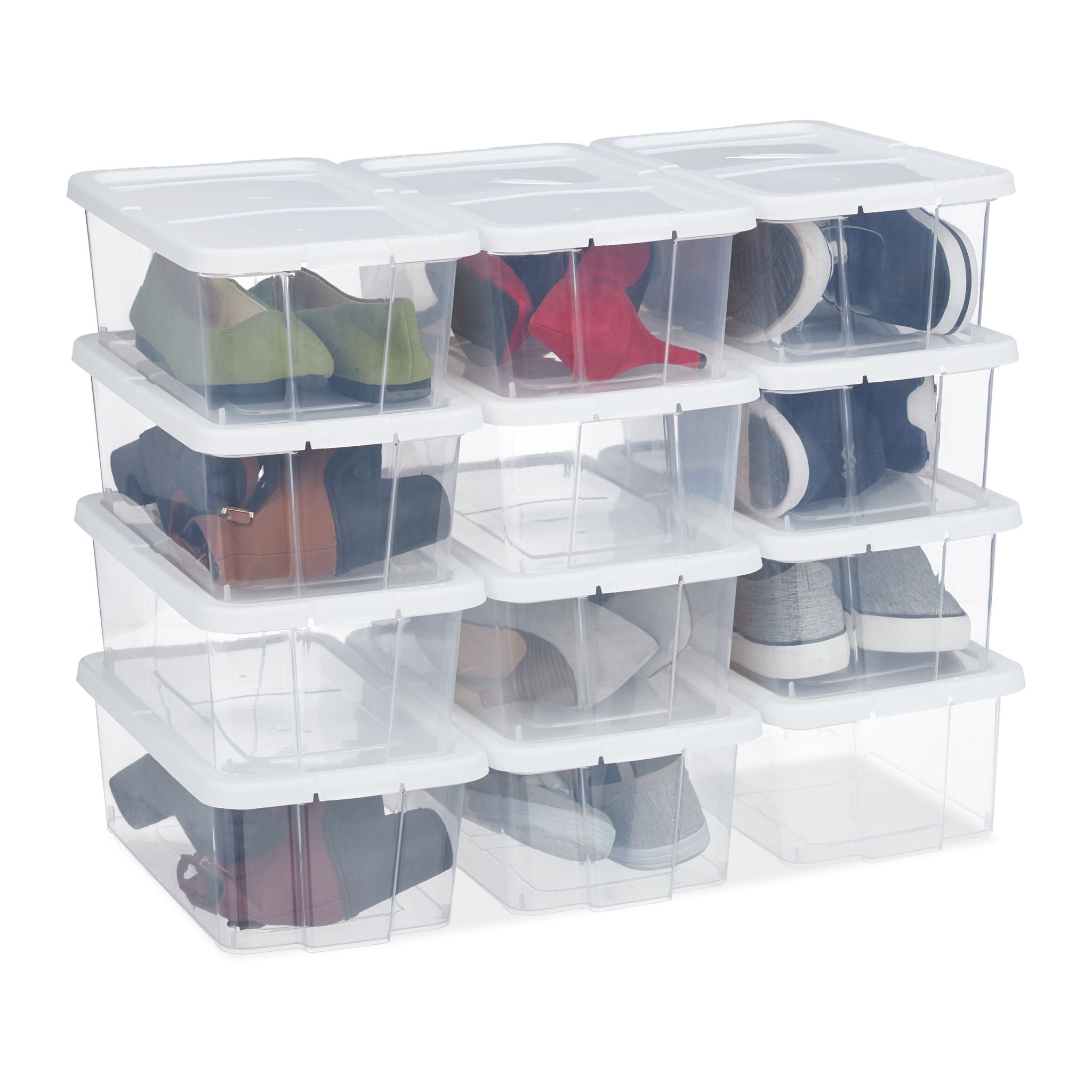 Schuhboxen Kunststoff 12er-Set Weiss-Transparent von Relaxdays
