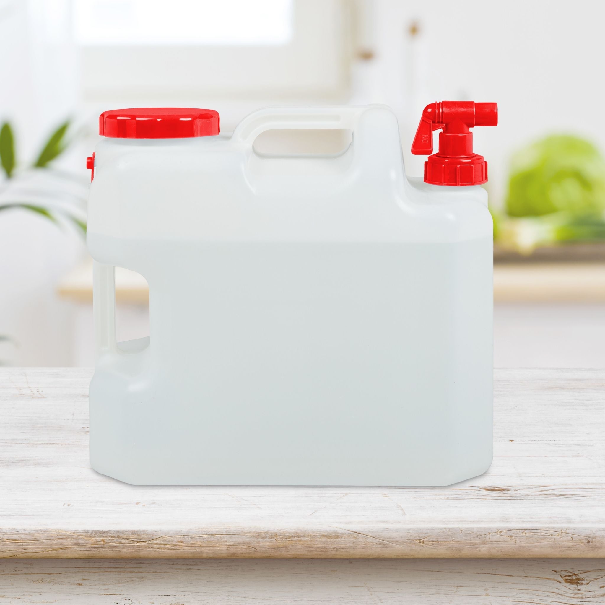 Wasserkanister mit Hahn Weiss-Rot