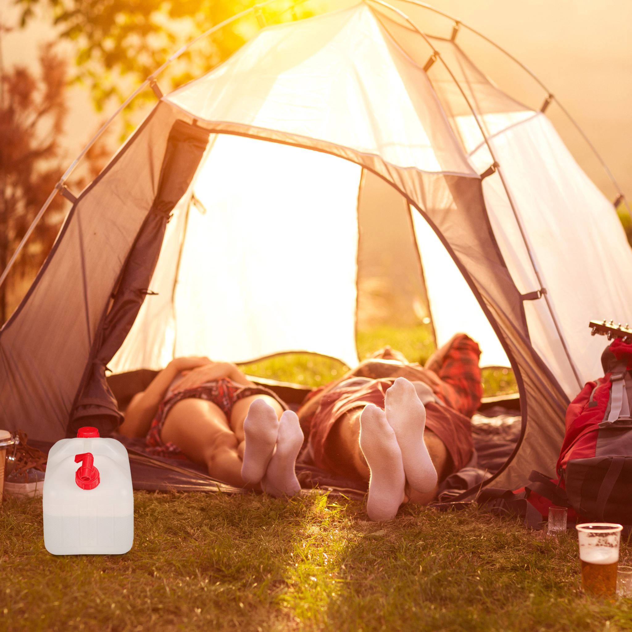 Wasserkanister mit Hahn Weiss-Rot von Relaxdays