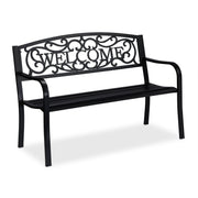 Gartenbank Metall Welcome Schwarz von Relaxdays