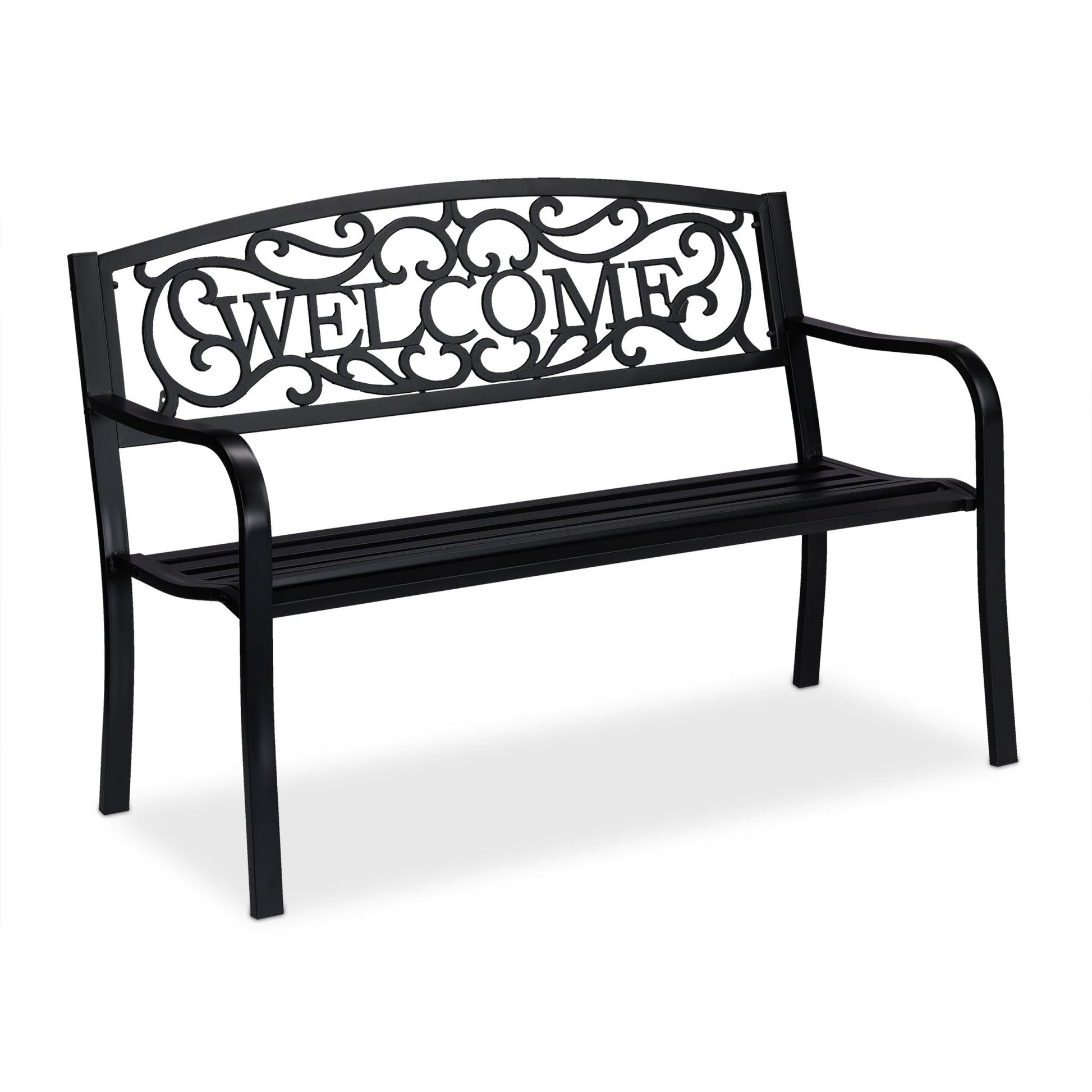 Gartenbank Metall Welcome Schwarz von Relaxdays