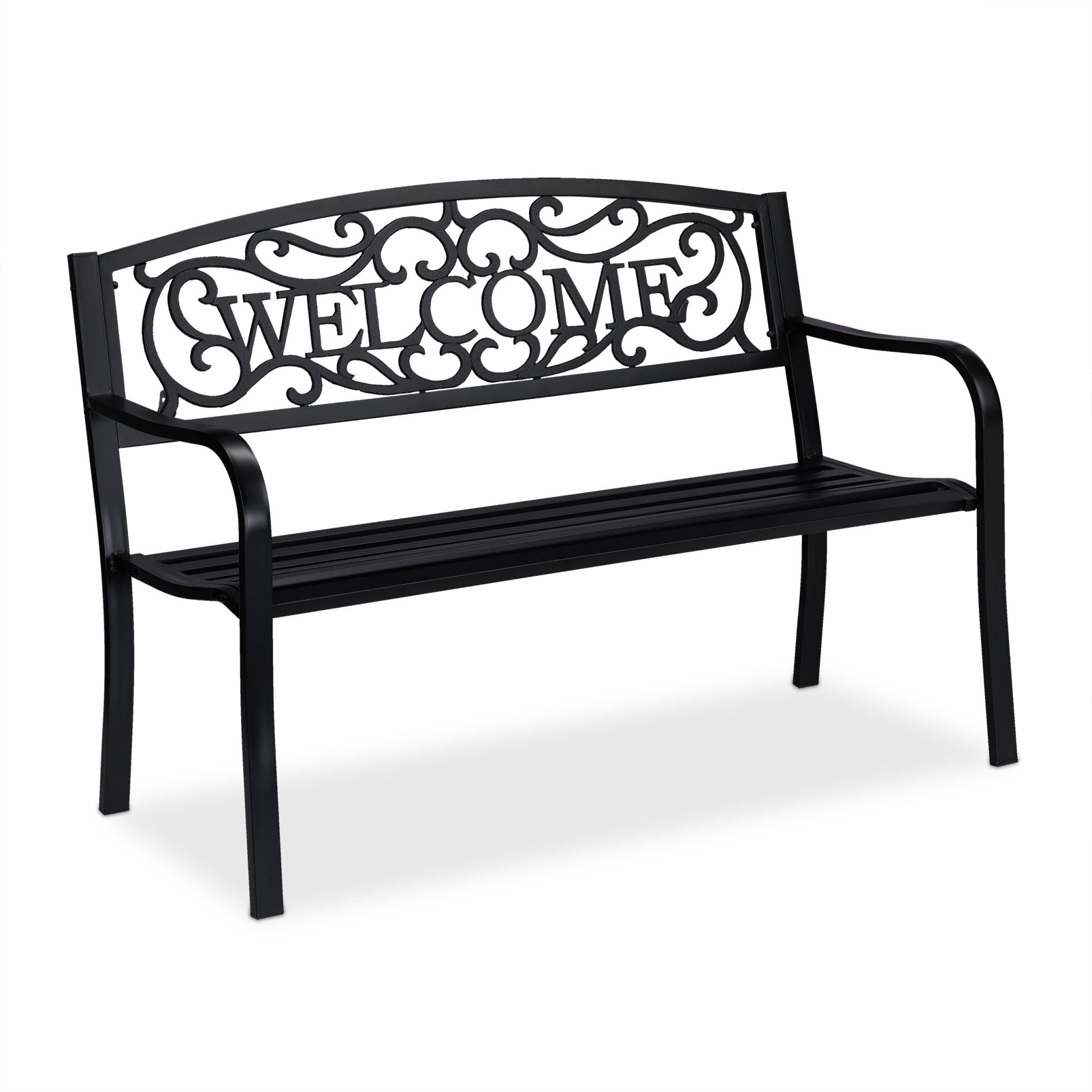 Gartenbank Metall Welcome Schwarz von Relaxdays