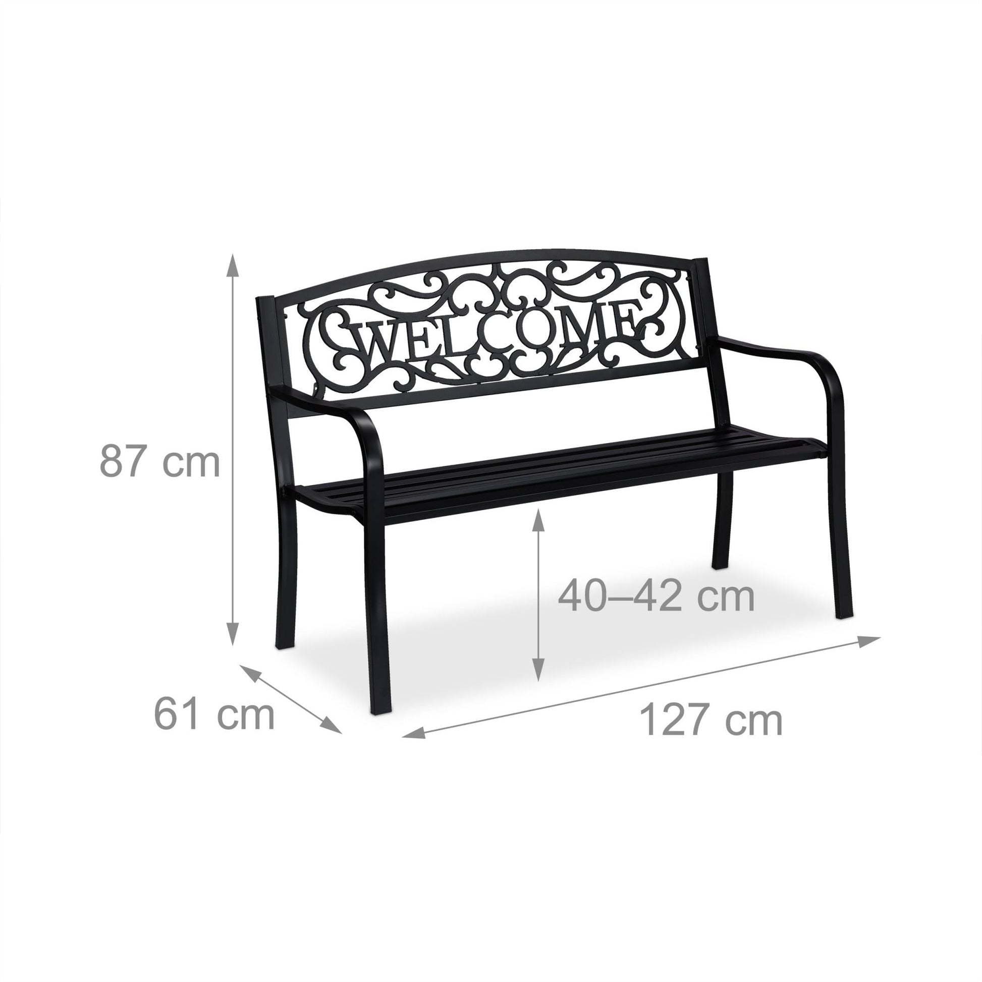 Gartenbank Metall Welcome Schwarz von Relaxdays