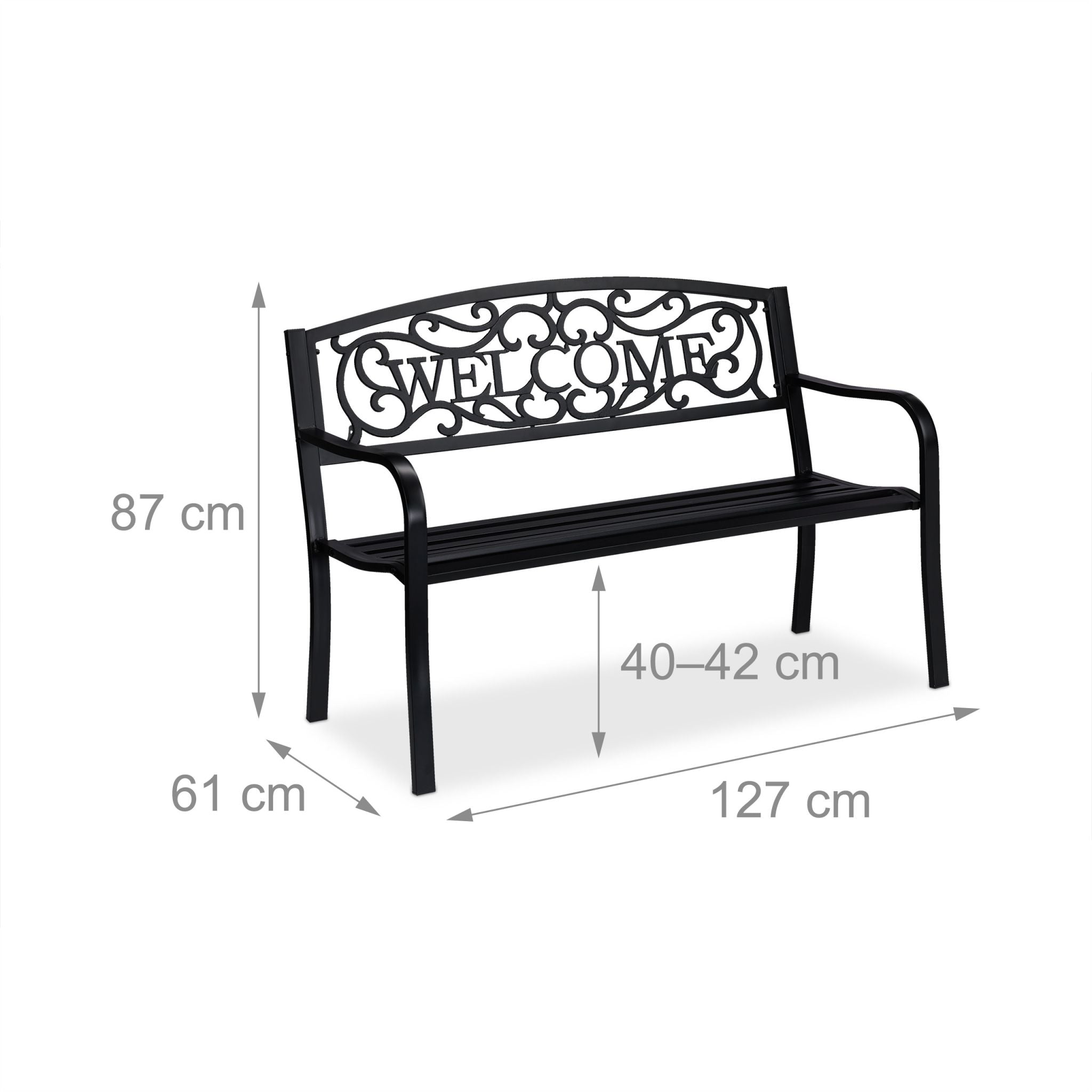 Gartenbank Metall Welcome Schwarz von Relaxdays