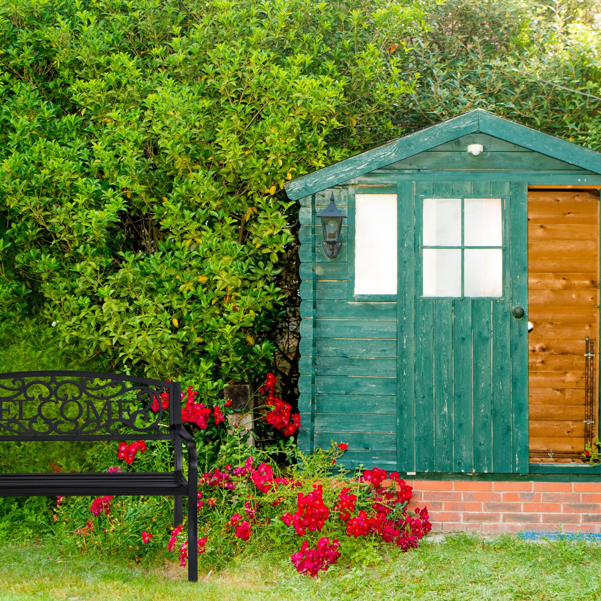 Gartenbank Metall Welcome Schwarz von Relaxdays
