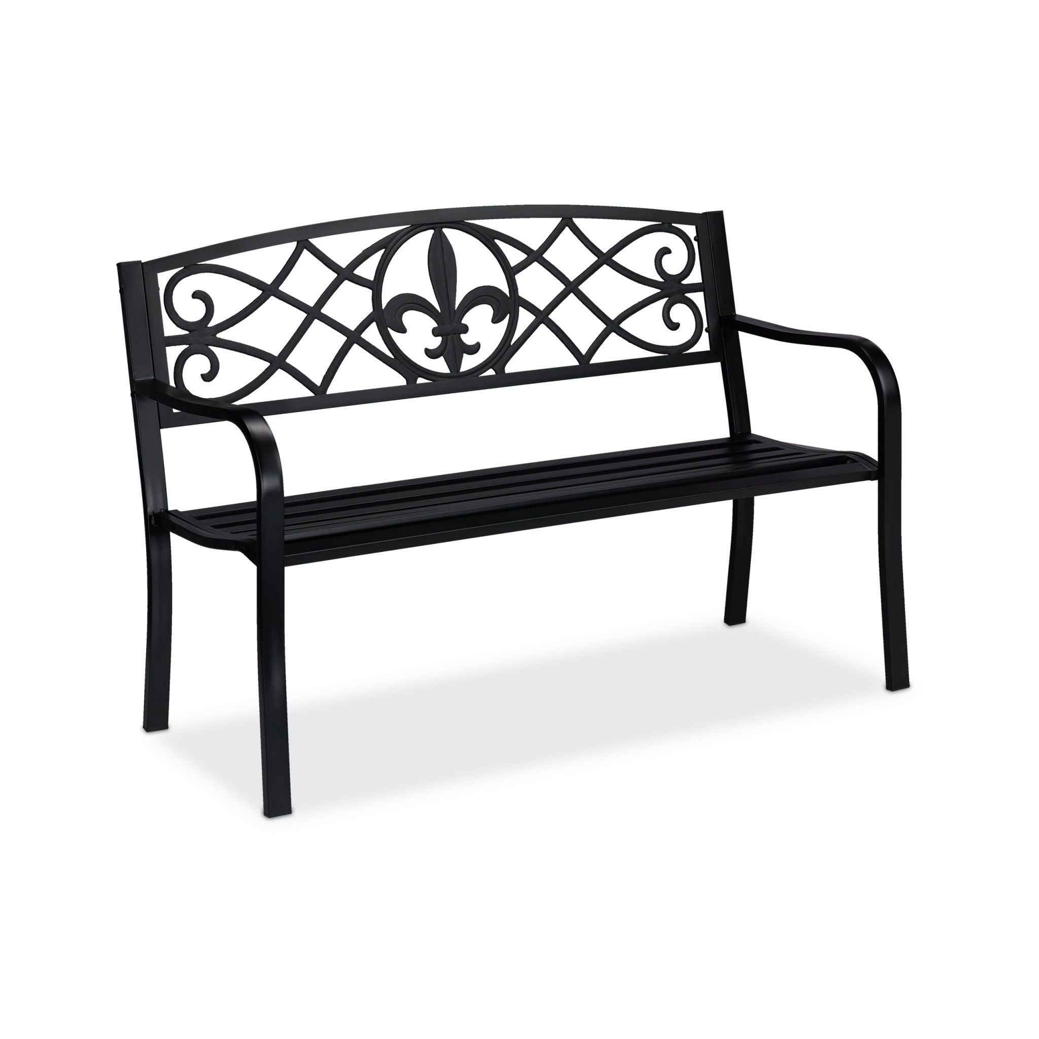 Gartenbank mit Fleur de Lis Motiv Schwarz
