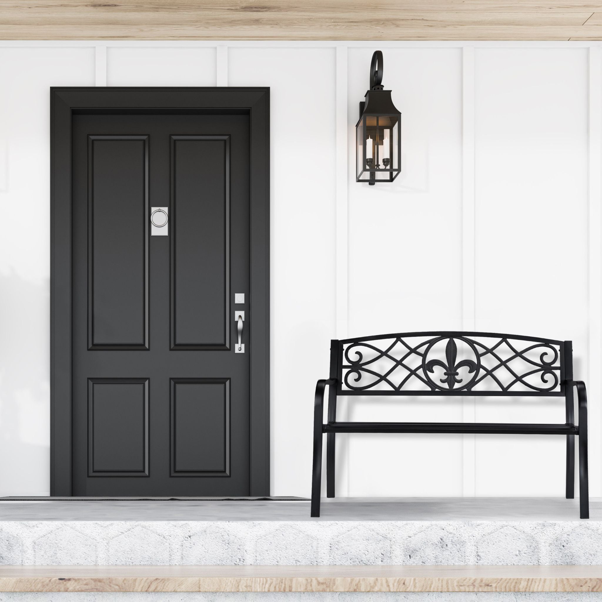 Gartenbank mit Fleur de Lis Motiv Schwarz