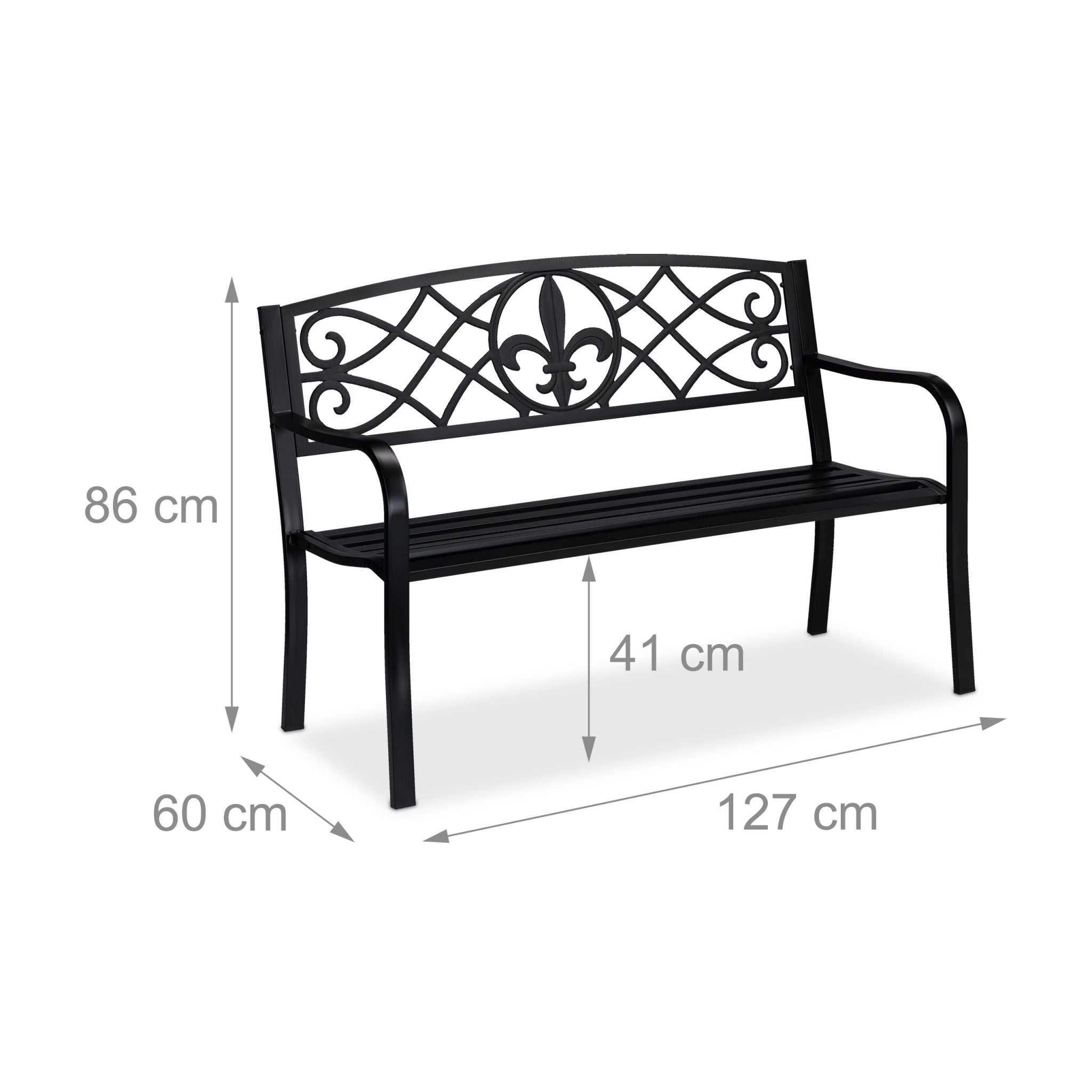 Gartenbank mit Fleur de Lis Motiv Schwarz
