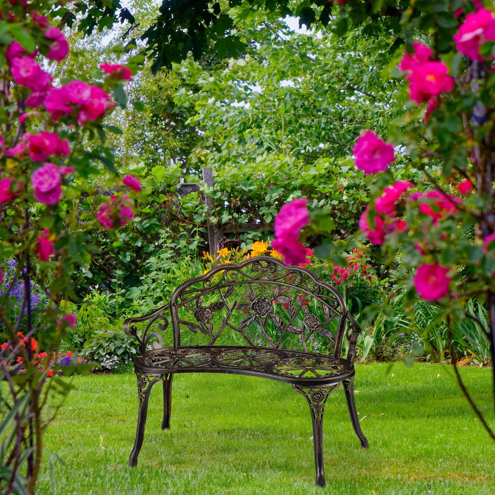 Vintage Gartenbank Rosen Braun von Relaxdays