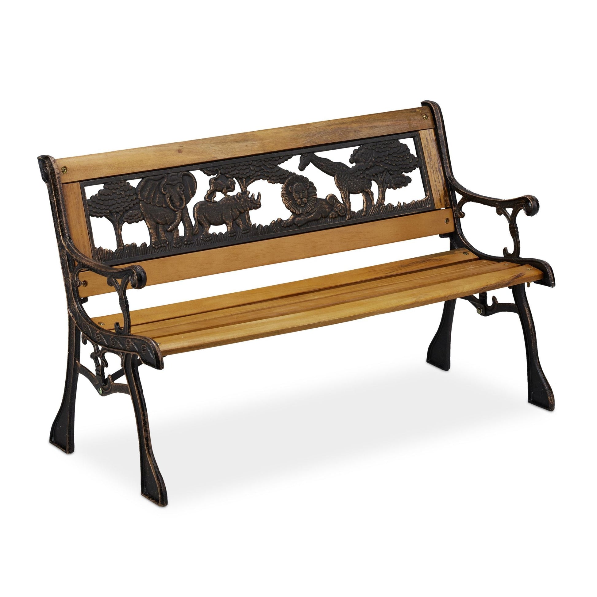 Kinder Gartenbank mit Tier-Motiv Braun-Schwarz von Relaxdays