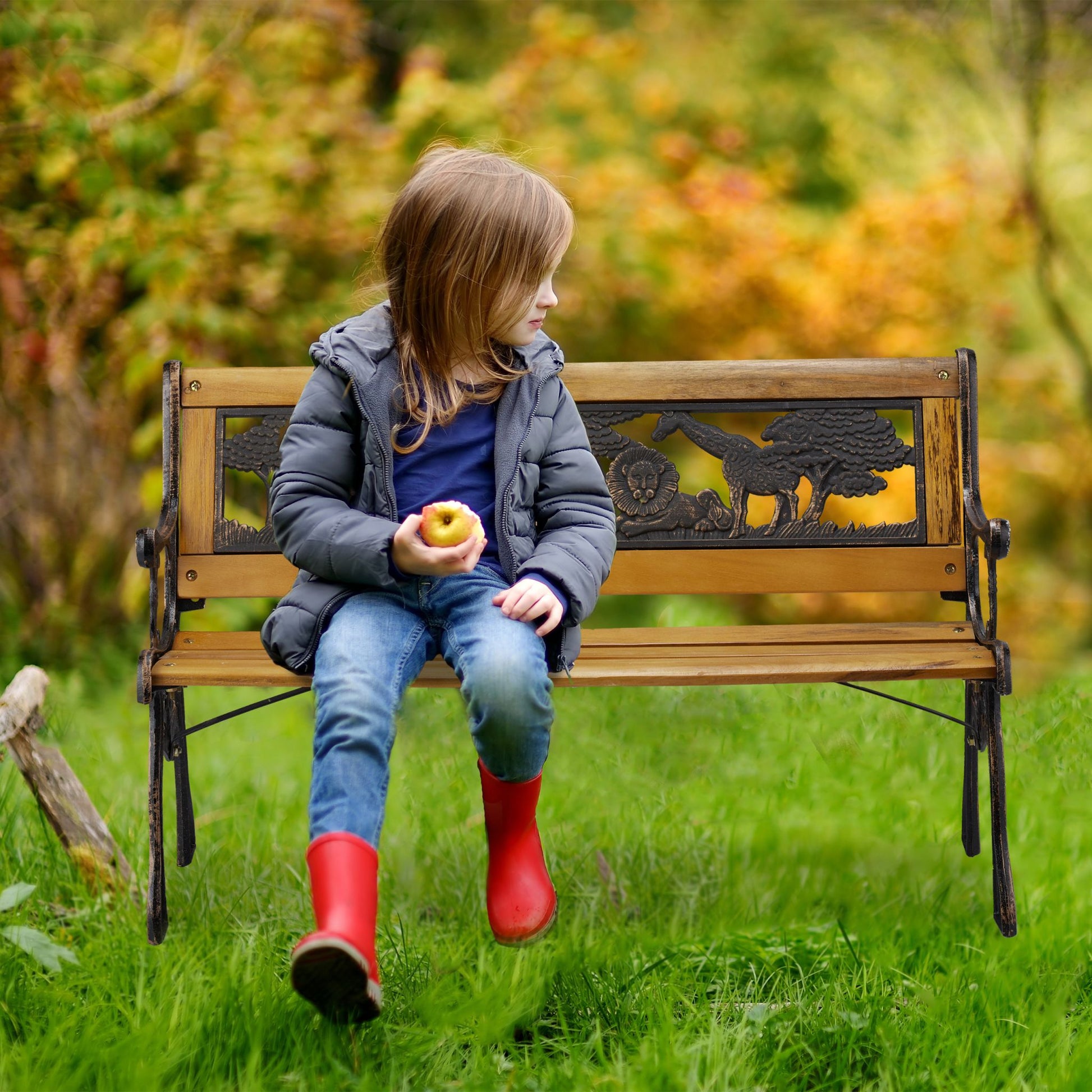 Kinder Gartenbank mit Tier-Motiv Braun-Schwarz von Relaxdays