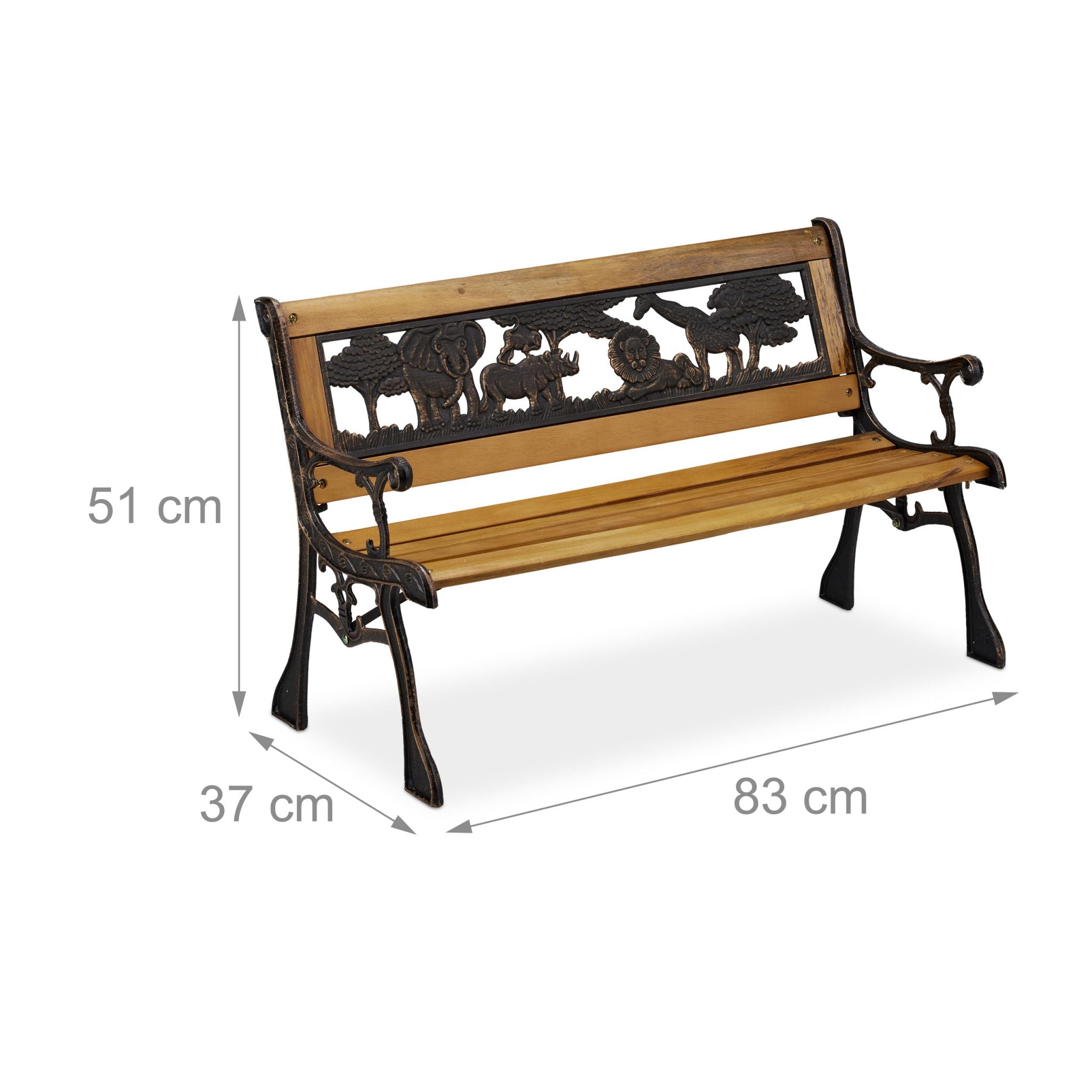 Kinder Gartenbank mit Tier-Motiv Braun-Schwarz von Relaxdays