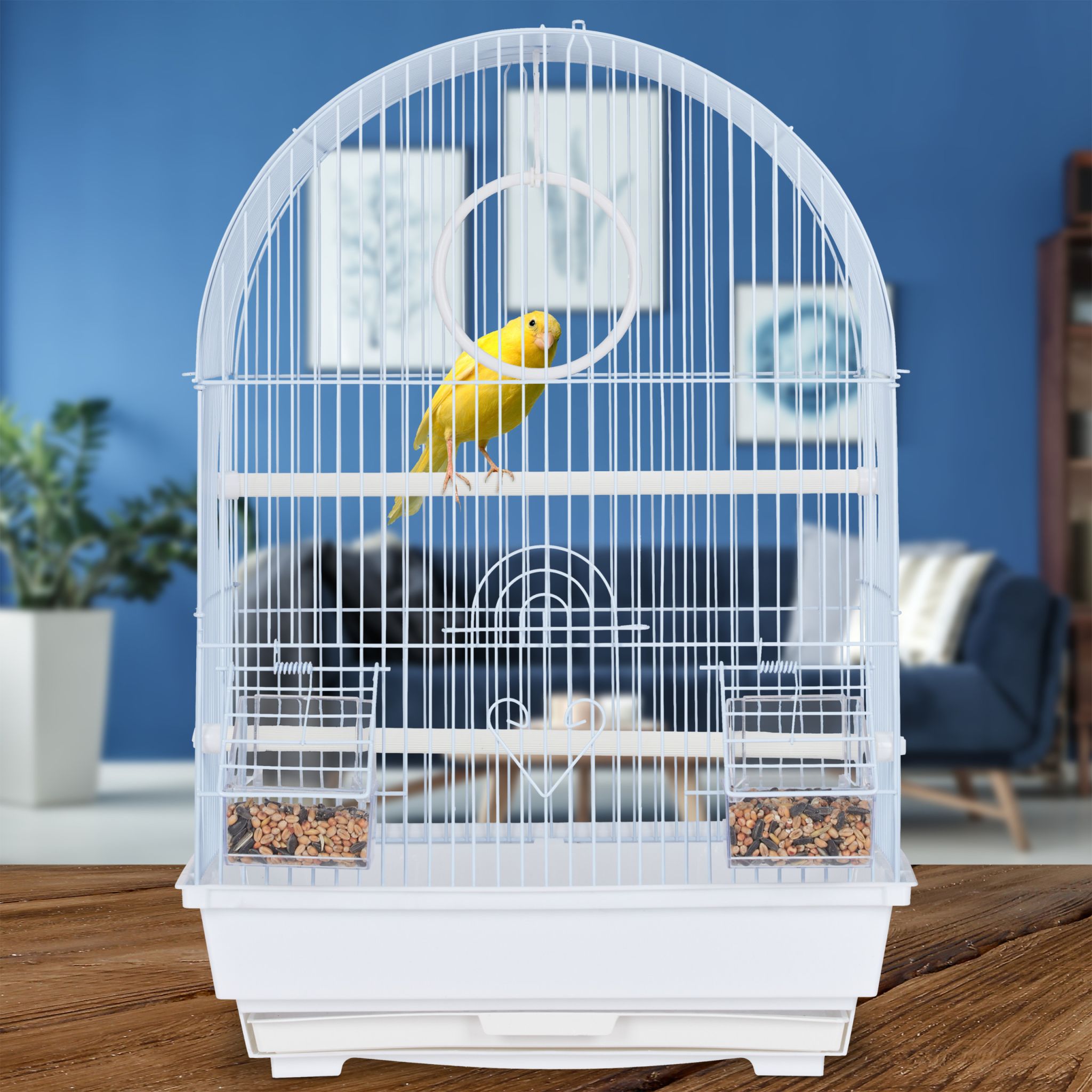 Vogelkäfig mit Zubehör weiss Weiss-Hellblau von Relaxdays