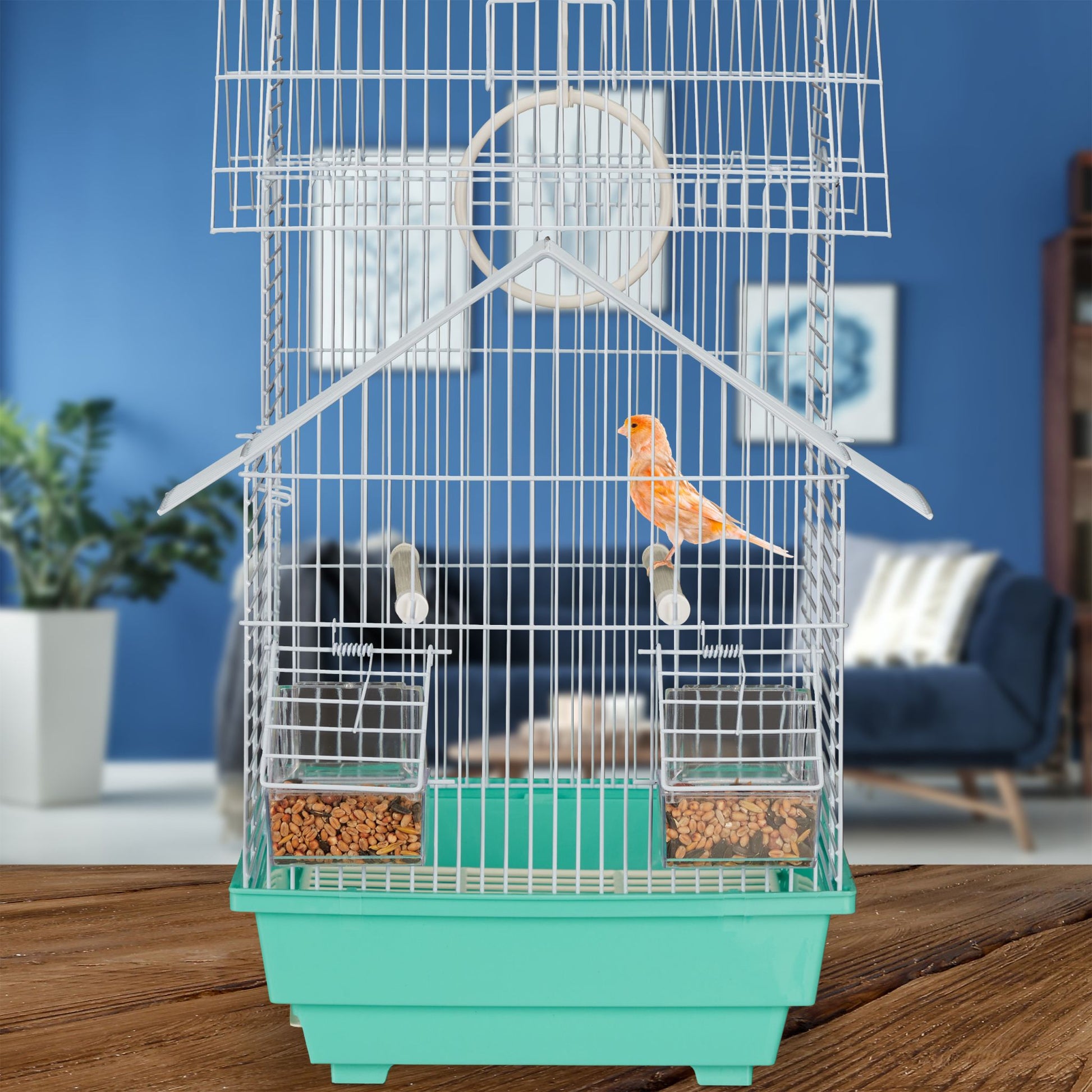 Vogelkäfig mit Spitzdach Hellblau-Türkis von Relaxdays