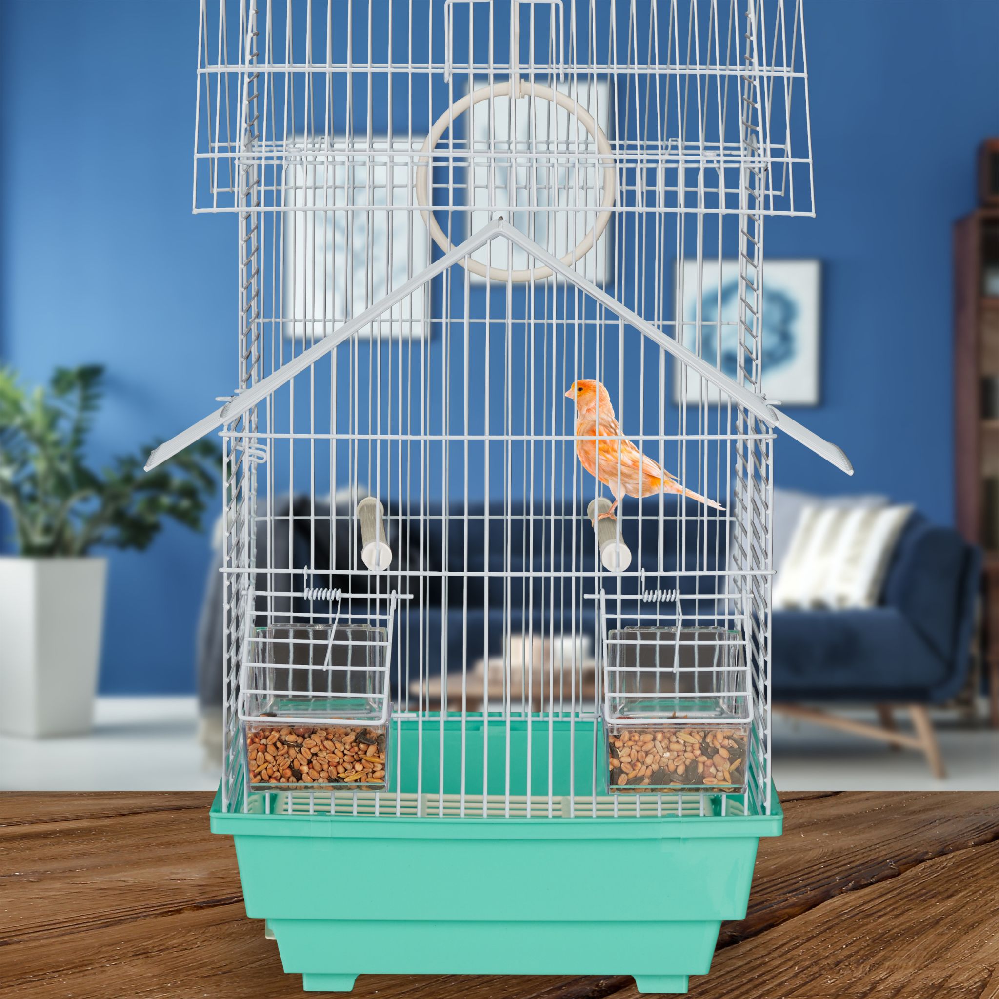 Vogelkäfig mit Spitzdach Hellblau-Türkis von Relaxdays