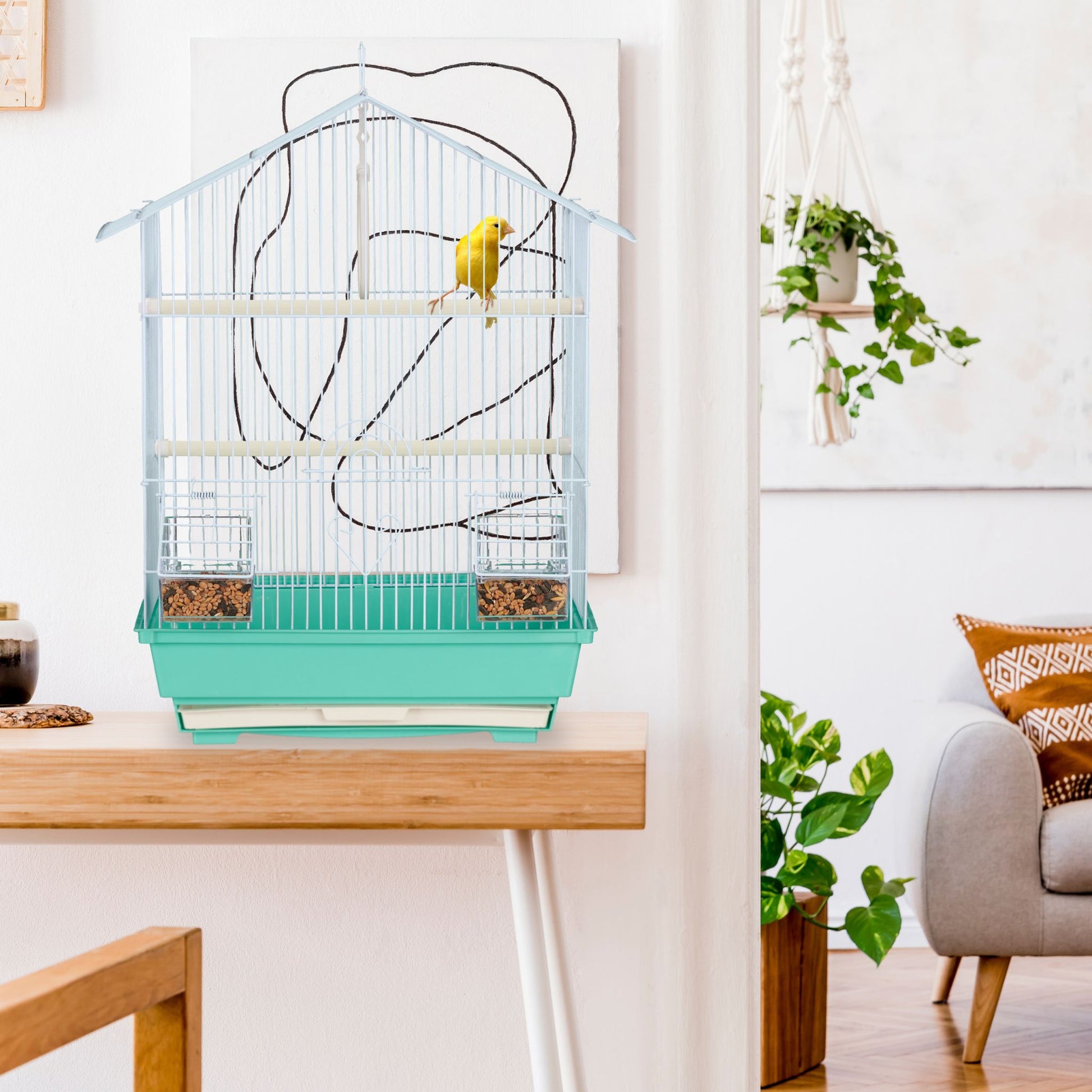 Vogelkäfig Metall Hellblau-Türkis von Relaxdays