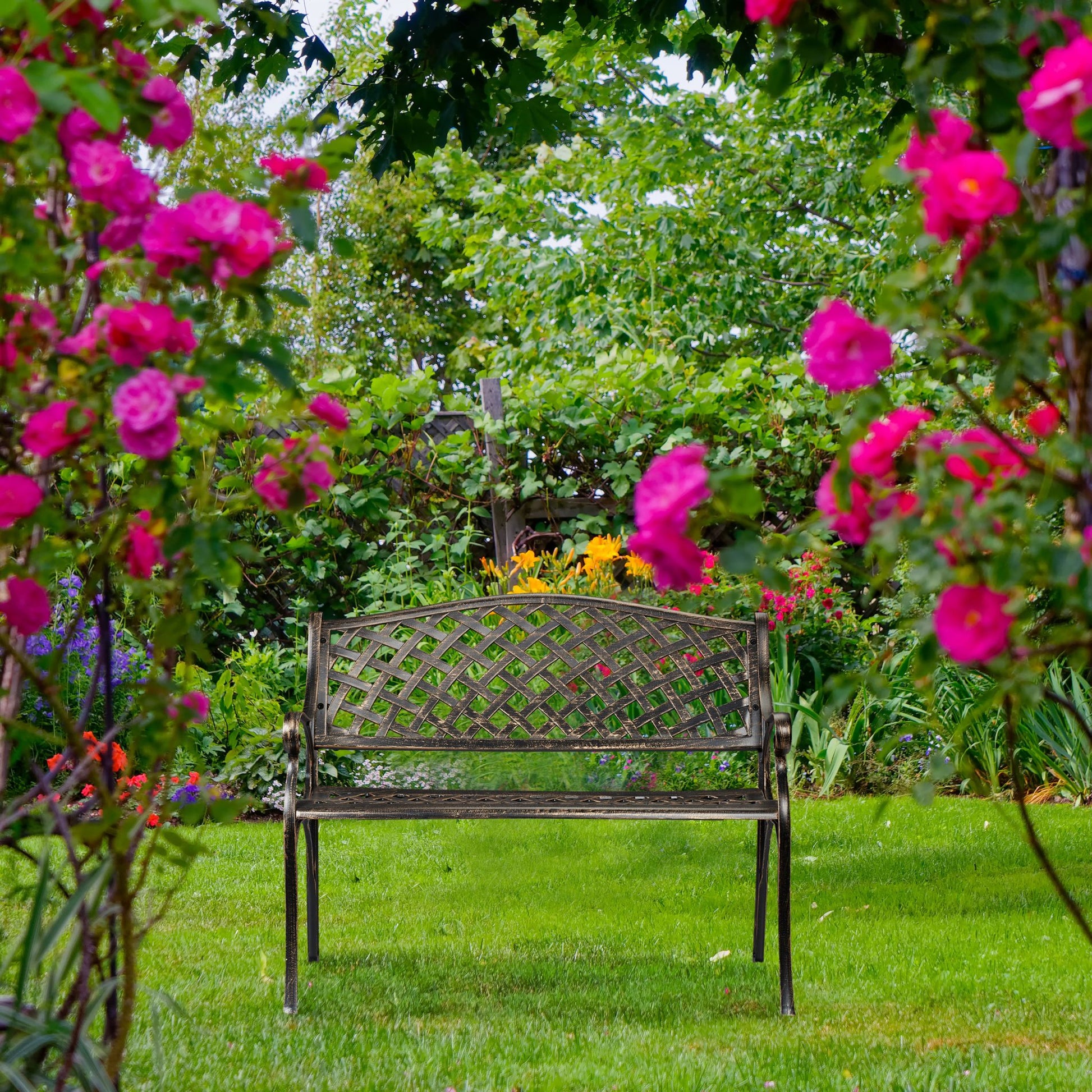 Gartenbank Metall in Schwarz-Bronze Gold-Schwarz von Relaxdays