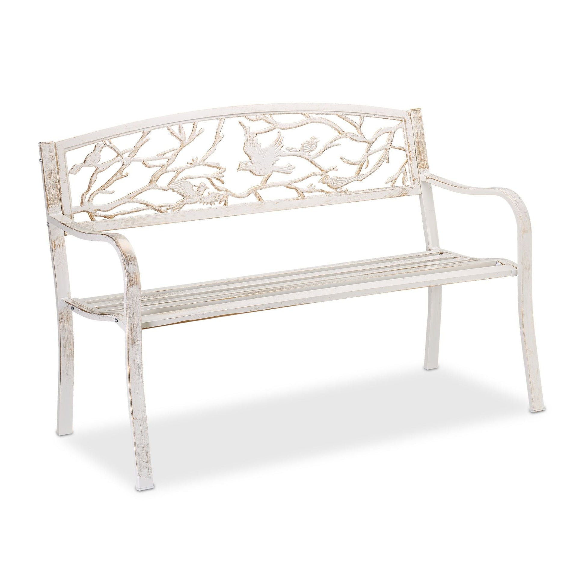 Gartenbank Vögel Design Weiss-Gold von Relaxdays
