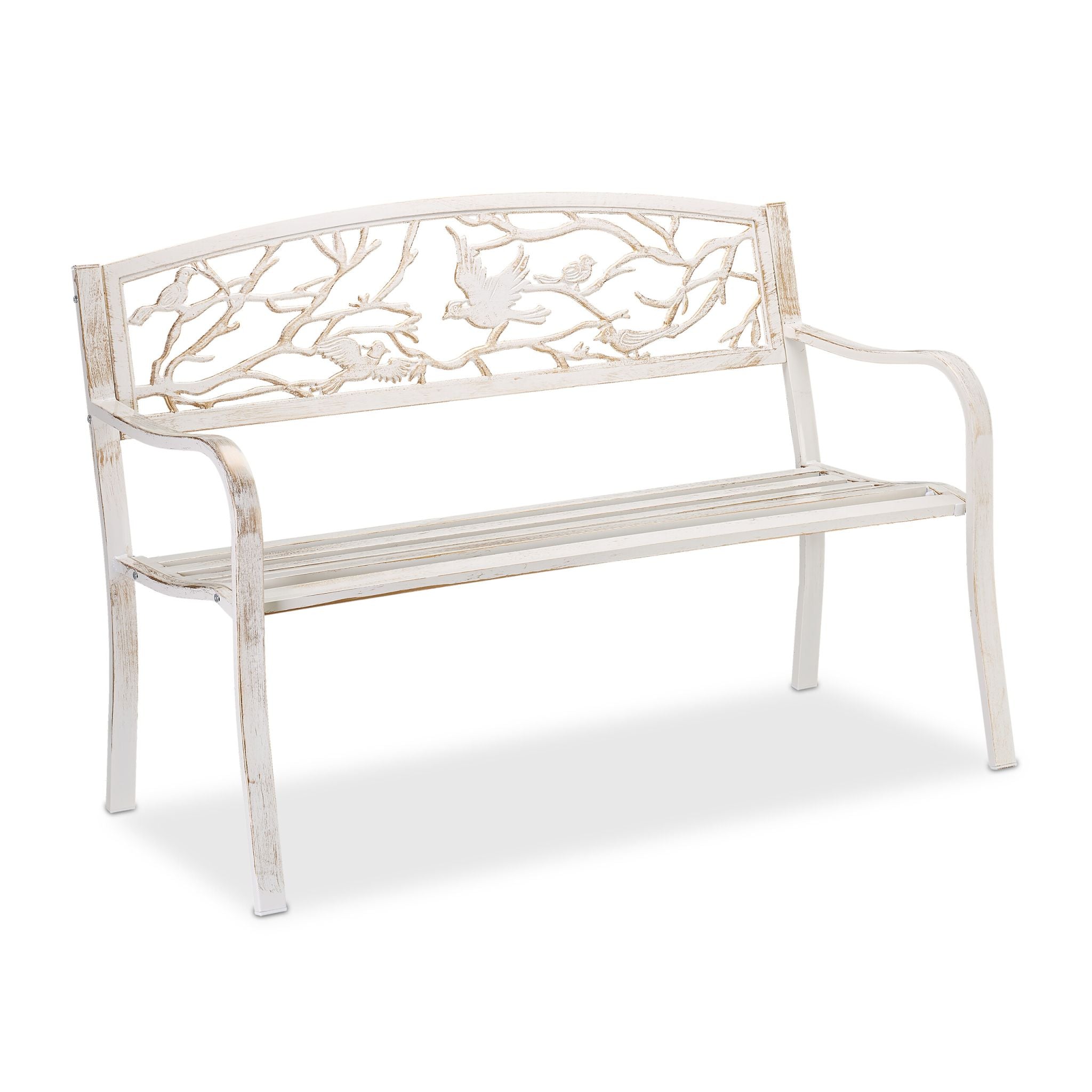 Gartenbank Vögel Design Weiss-Gold von Relaxdays