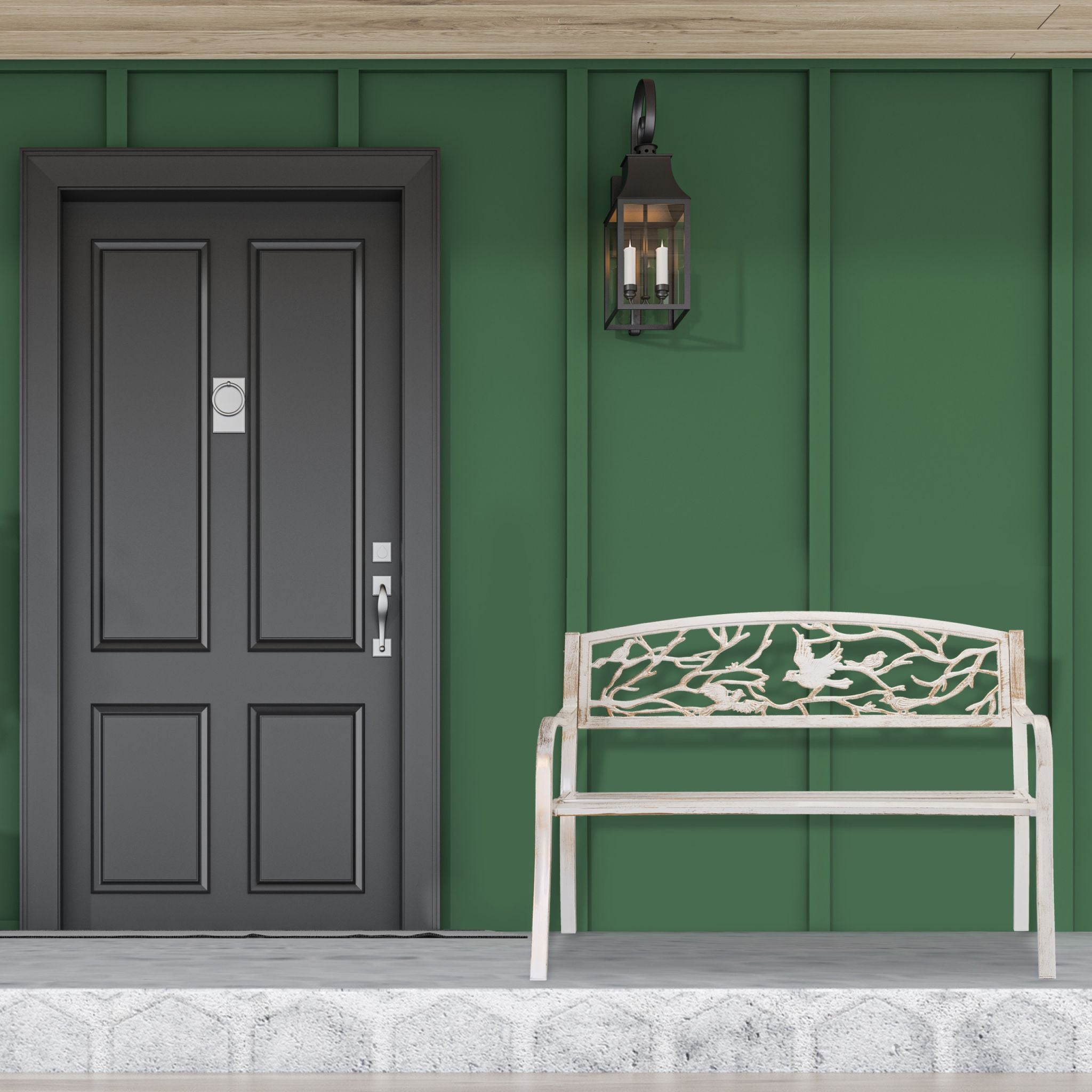 Gartenbank Vögel Design Weiss-Gold von Relaxdays