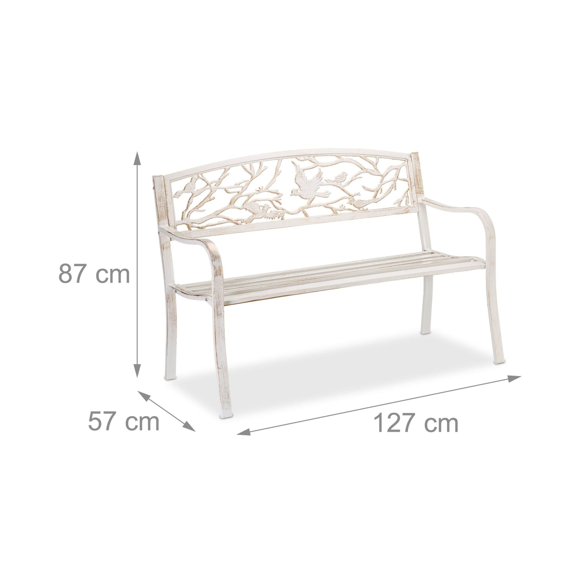 Gartenbank Vögel Design Weiss-Gold von Relaxdays