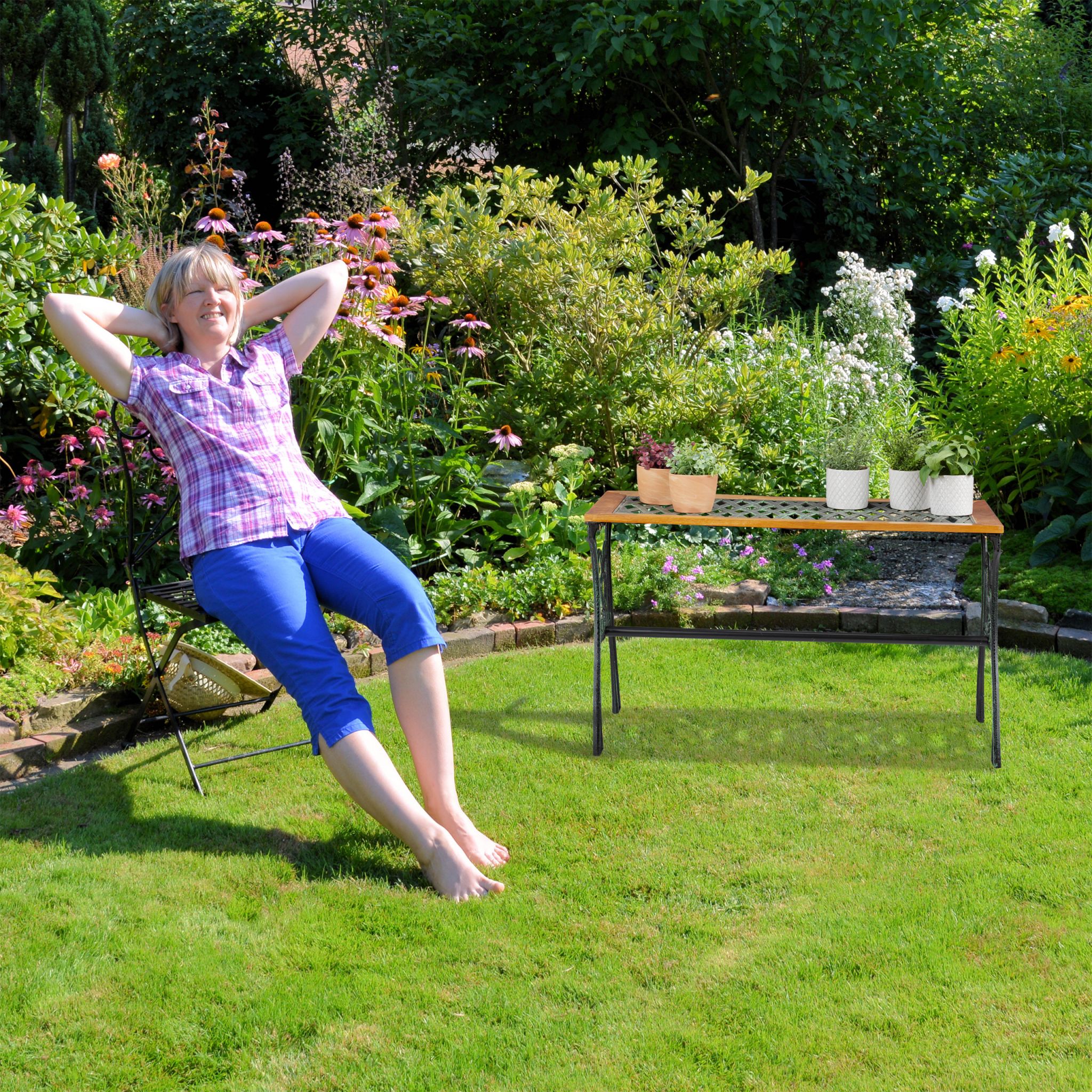 Gartentisch rechteckig Dunkelgrün-Hellbraun-Schwarz von Relaxdays