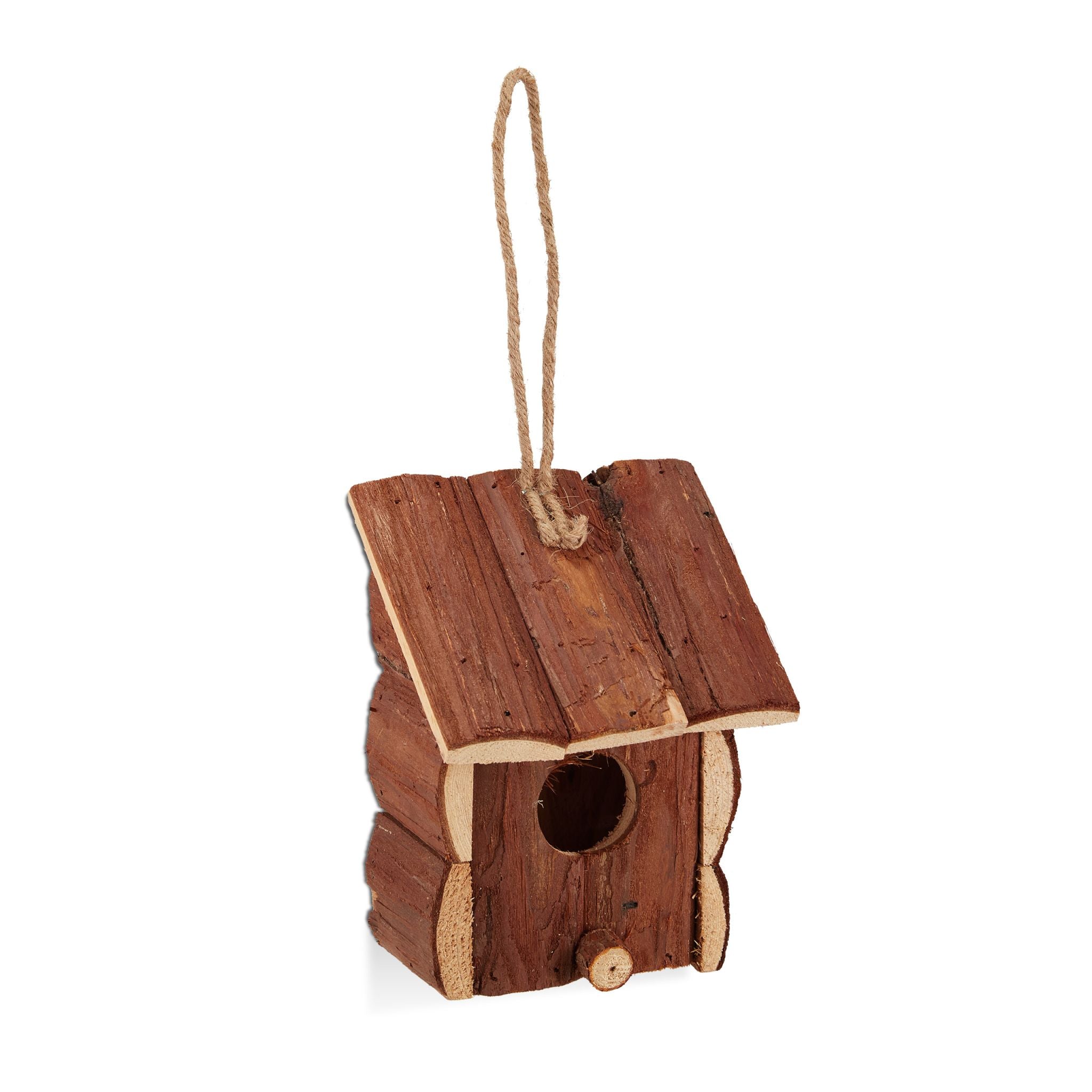 Mini Vogelhaus Naturholz Dunkelbraun-Hellbraun