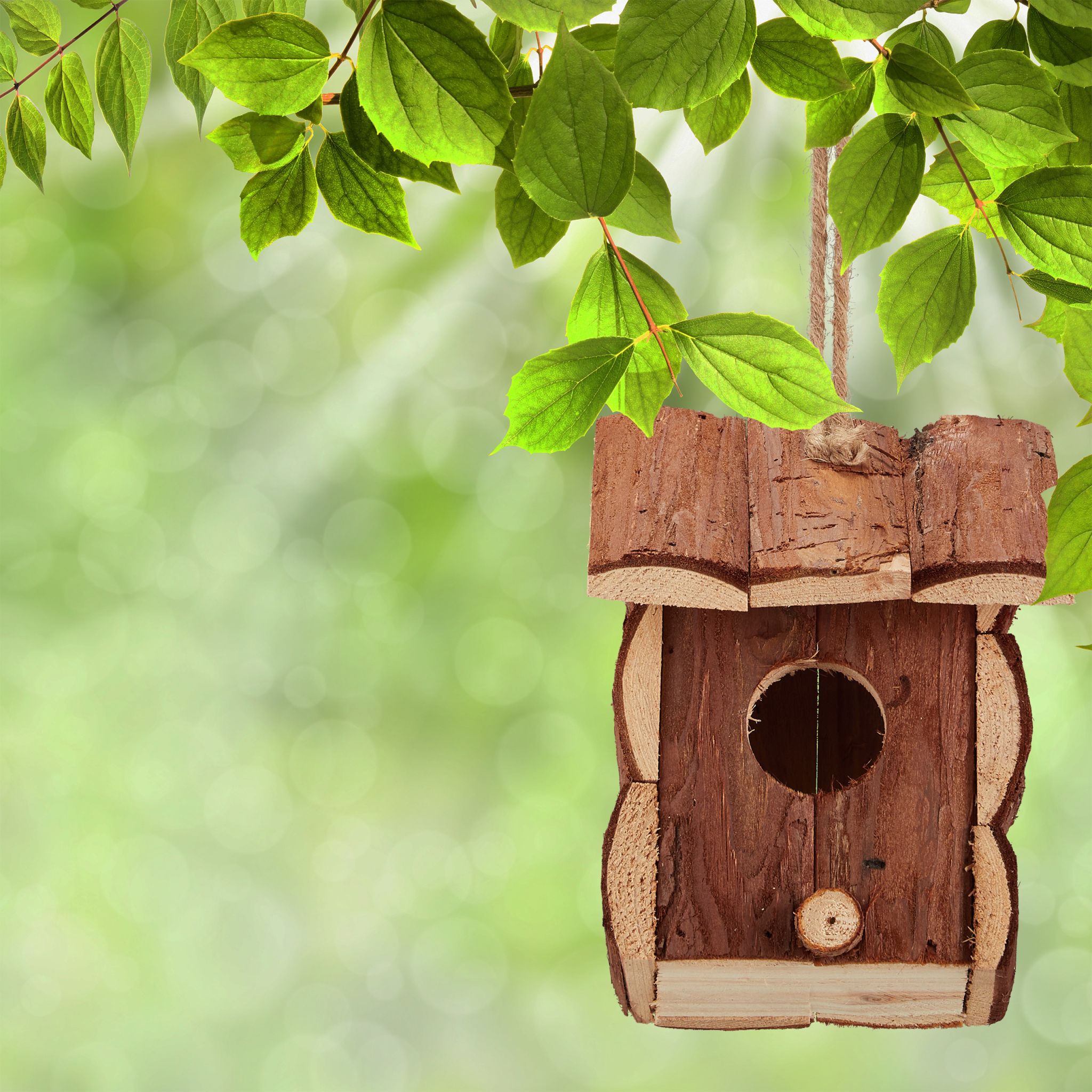 Mini Vogelhaus Naturholz Dunkelbraun-Hellbraun