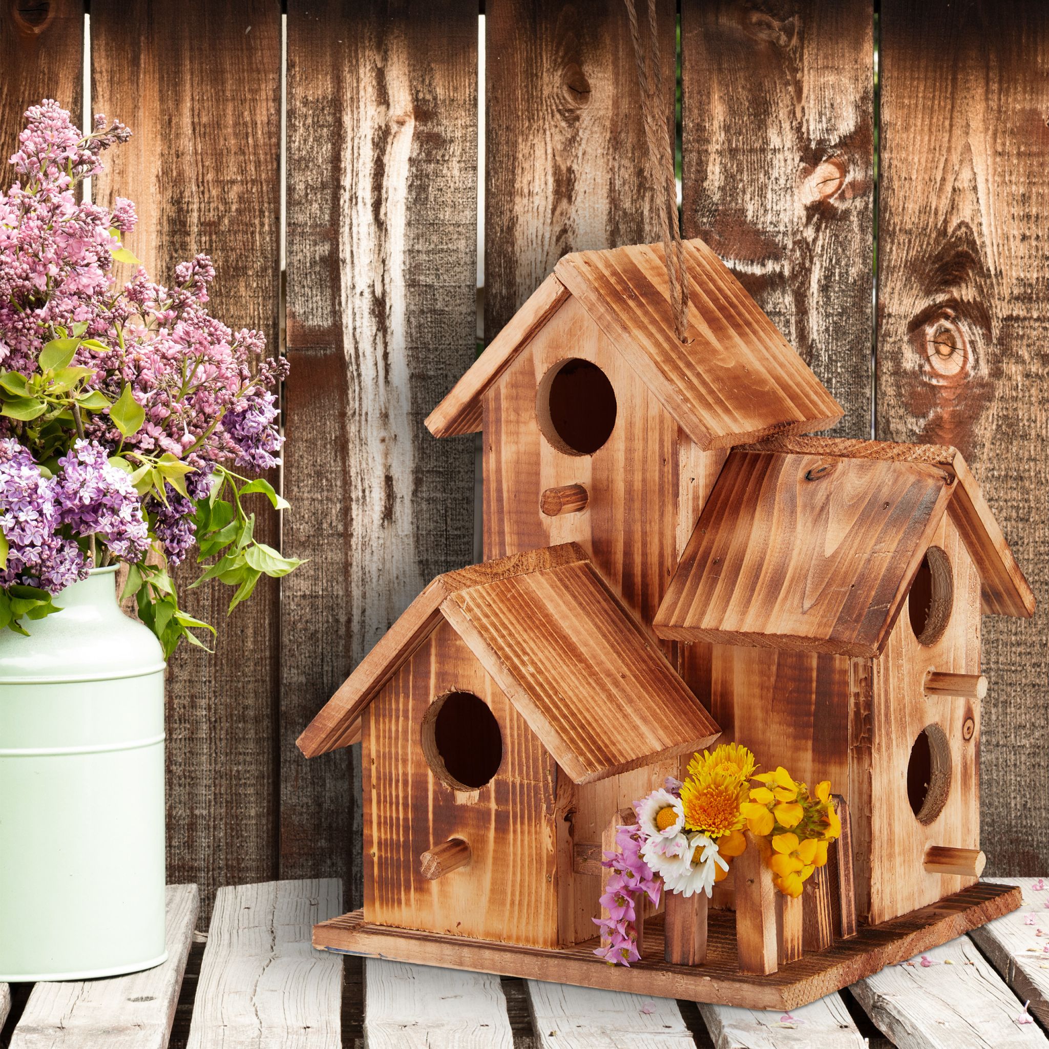 Vogelhaus mit 3 Häusern Braun