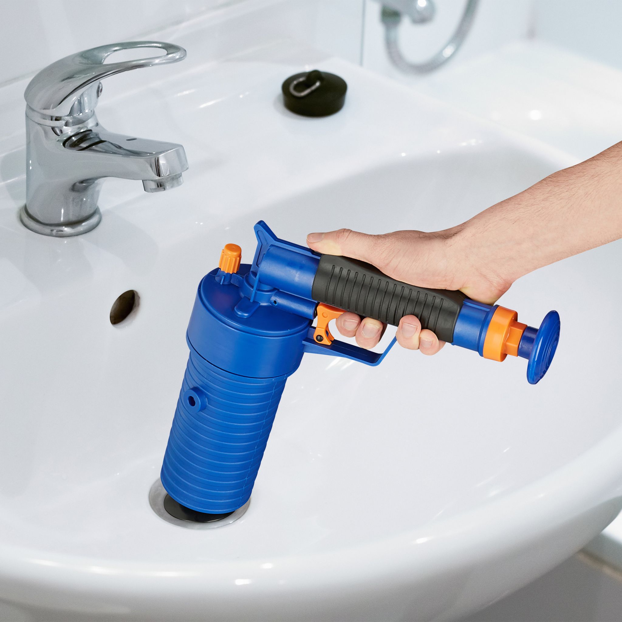 Pressluft Rohrreiniger Blau-Orange-Schwarz von Relaxdays
