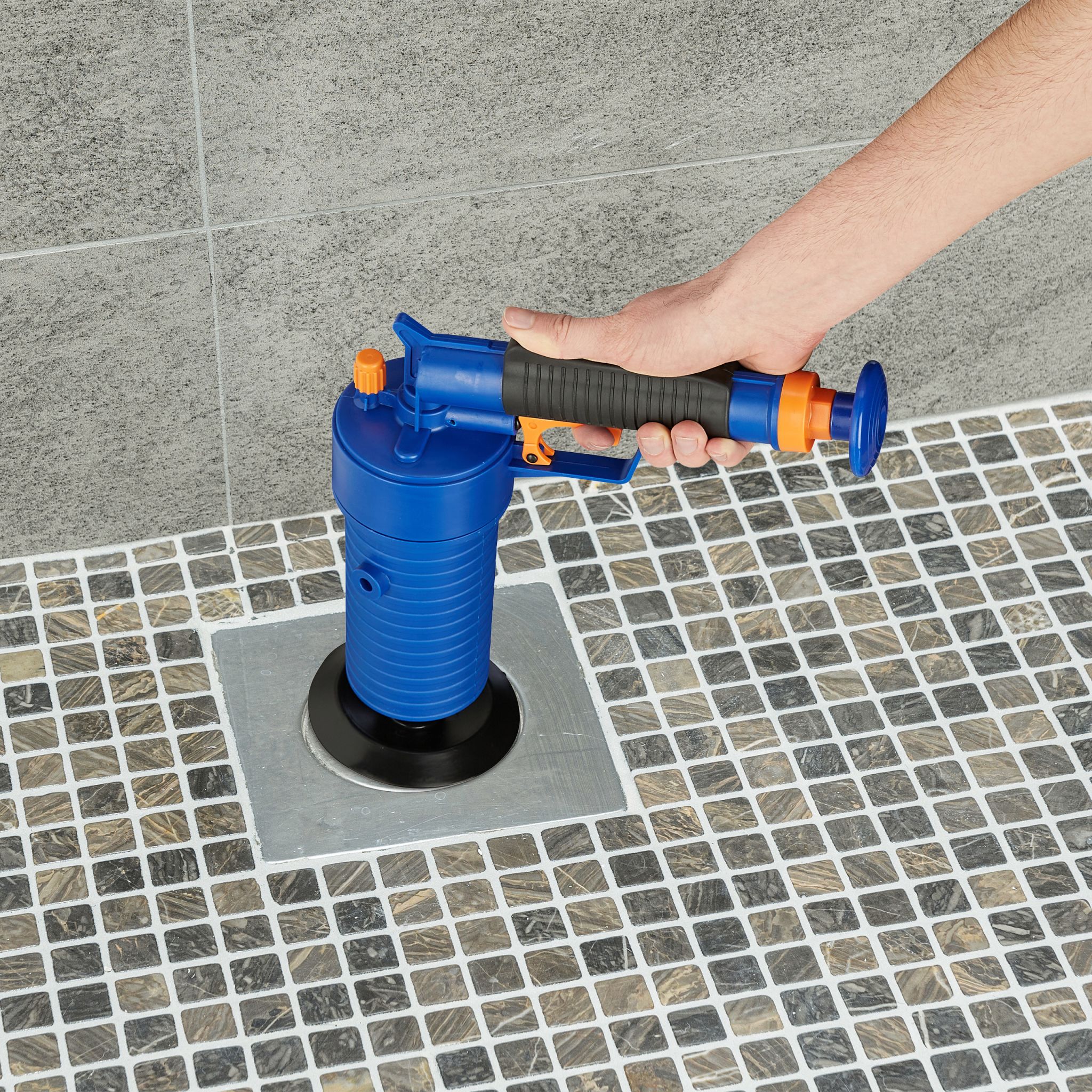 Pressluft Rohrreiniger Blau-Orange-Schwarz von Relaxdays