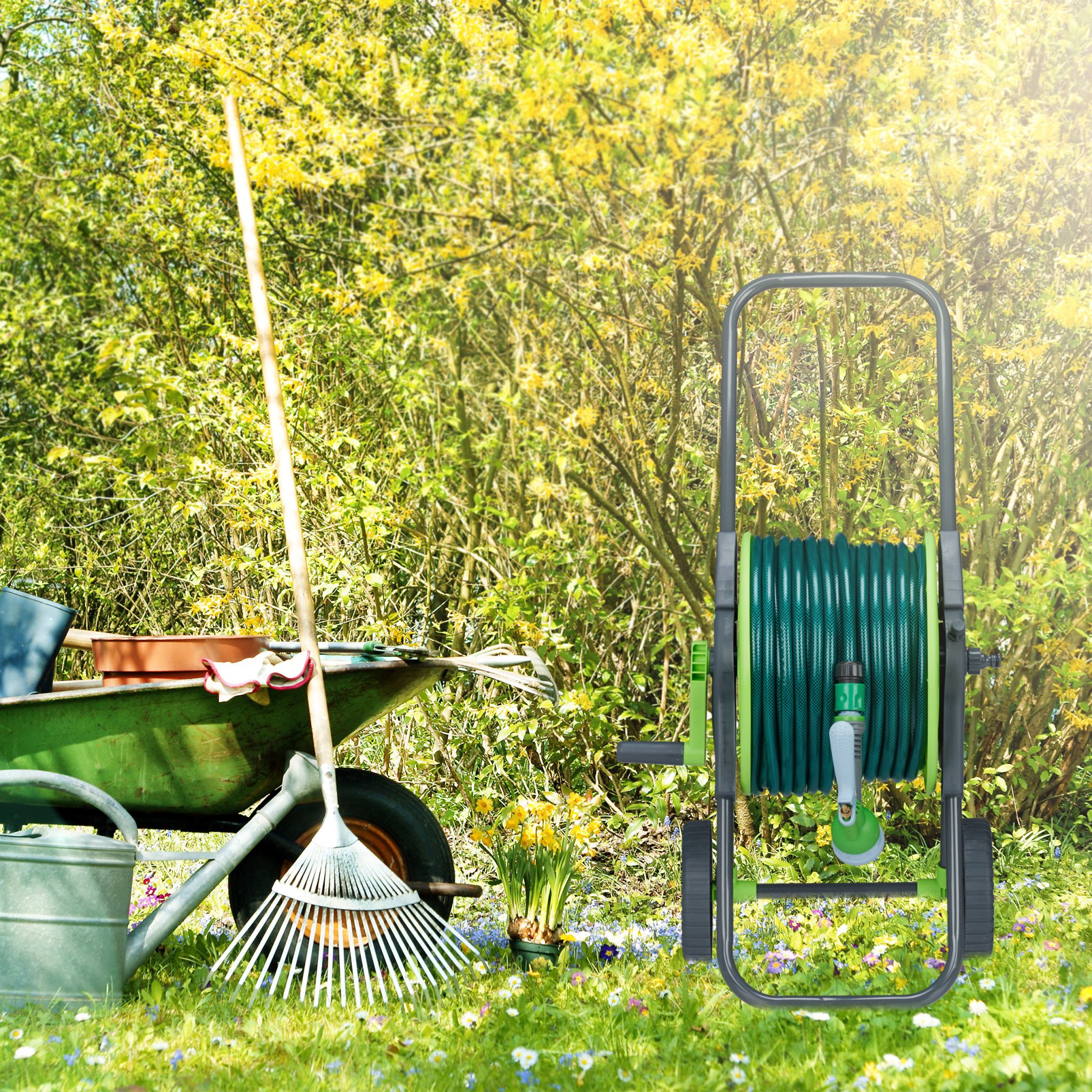 Schlauchwagen für 45 m Schlauch Grün-Grau von Relaxdays