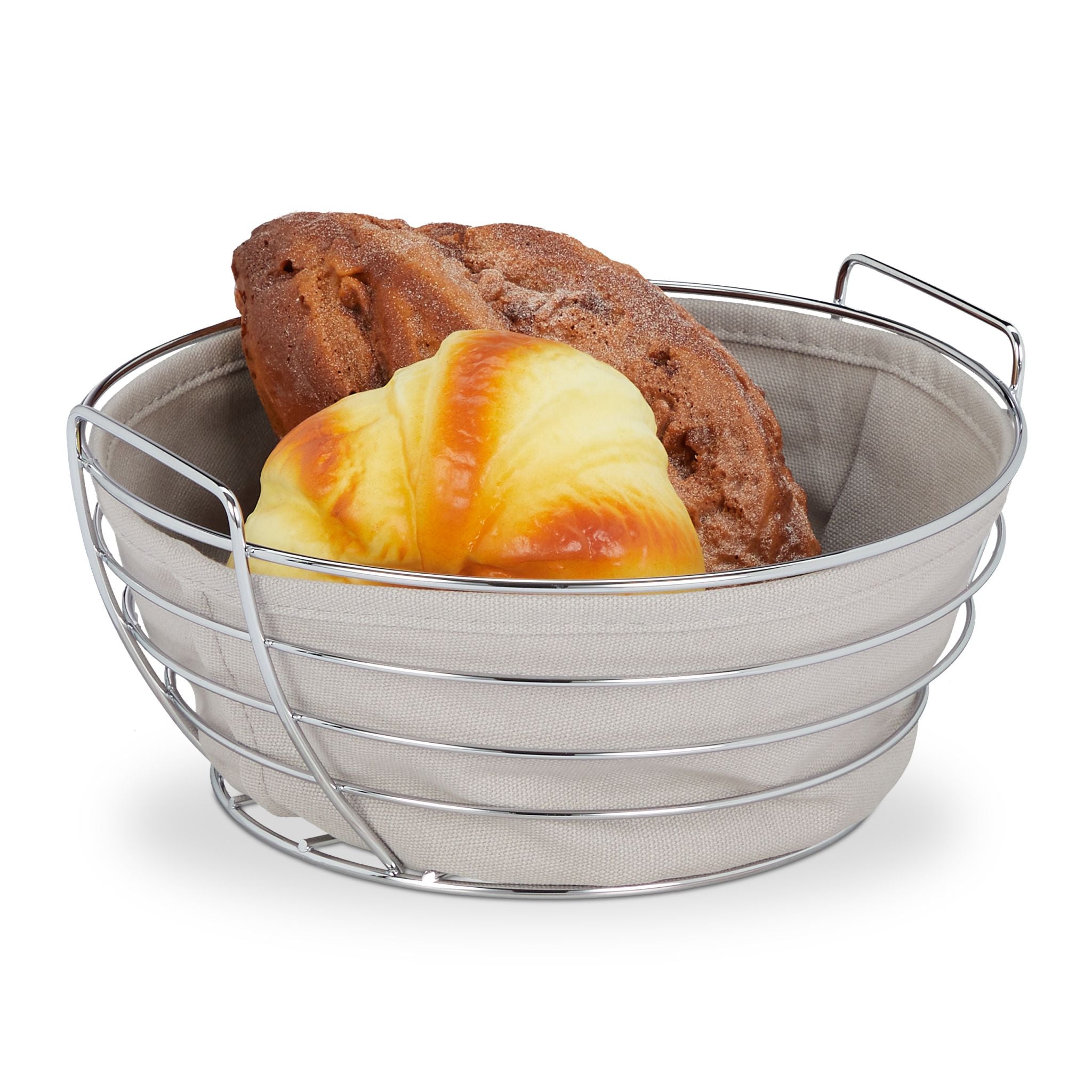 Runder Brotkorb Metall mit Stoffeinsatz Silber-Grau von Relaxdays