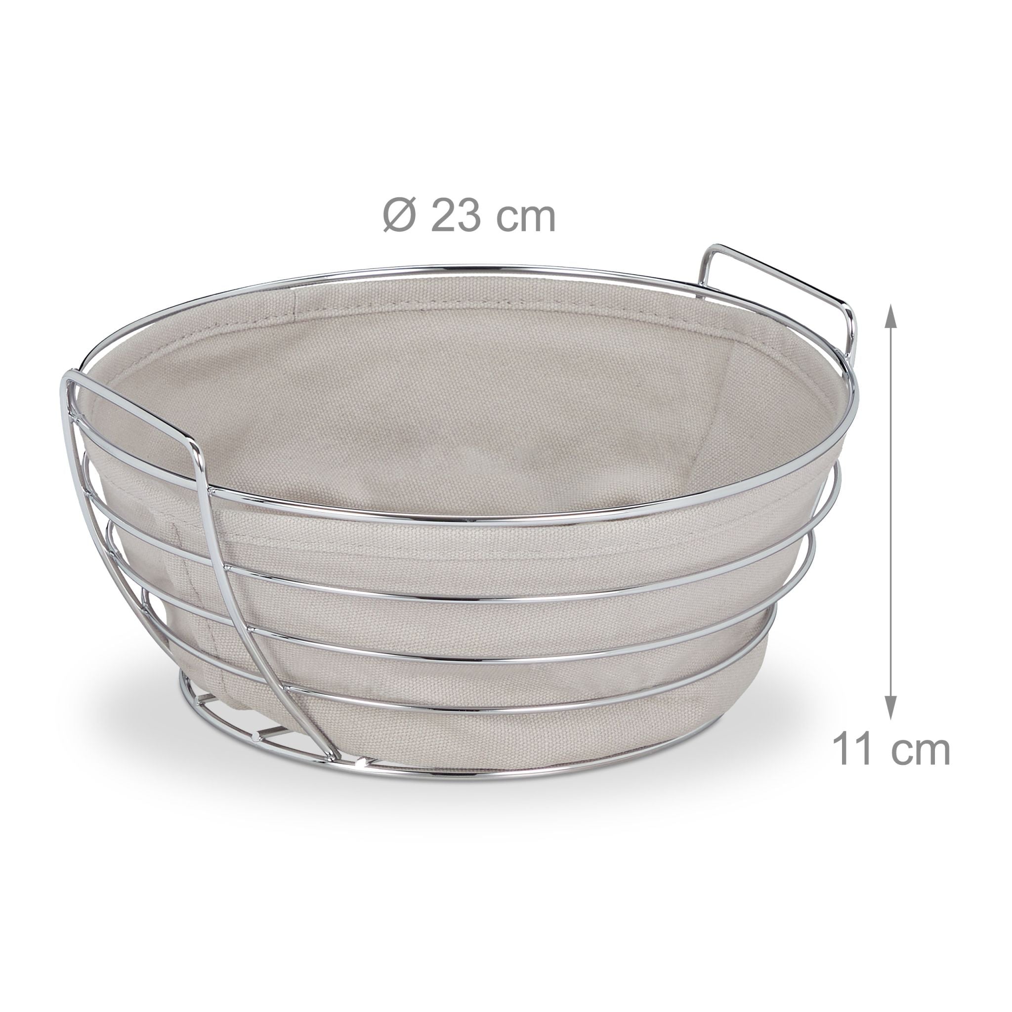 Runder Brotkorb Metall mit Stoffeinsatz Silber-Grau von Relaxdays