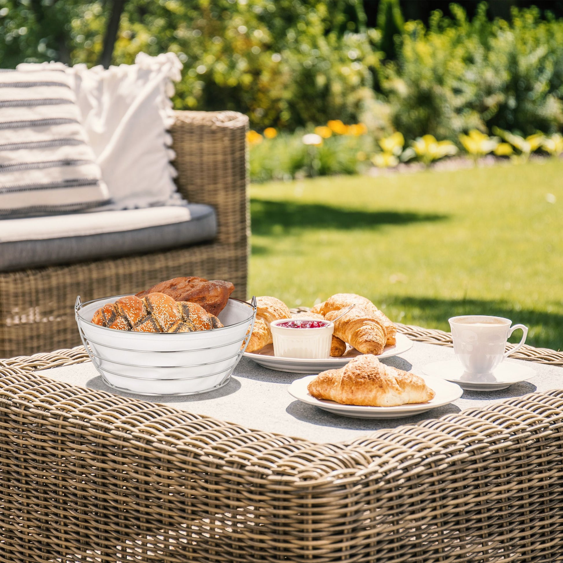 Runder Brotkorb Metall mit Stoffeinsatz Silber-Grau von Relaxdays