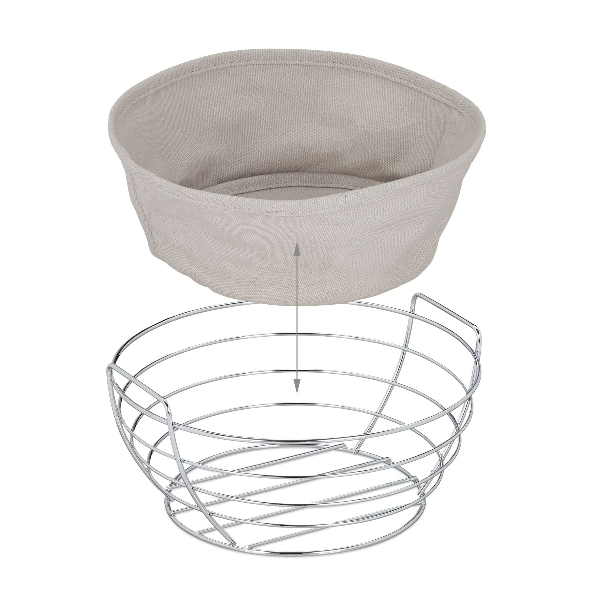 Runder Brotkorb Metall mit Stoffeinsatz Silber-Grau von Relaxdays