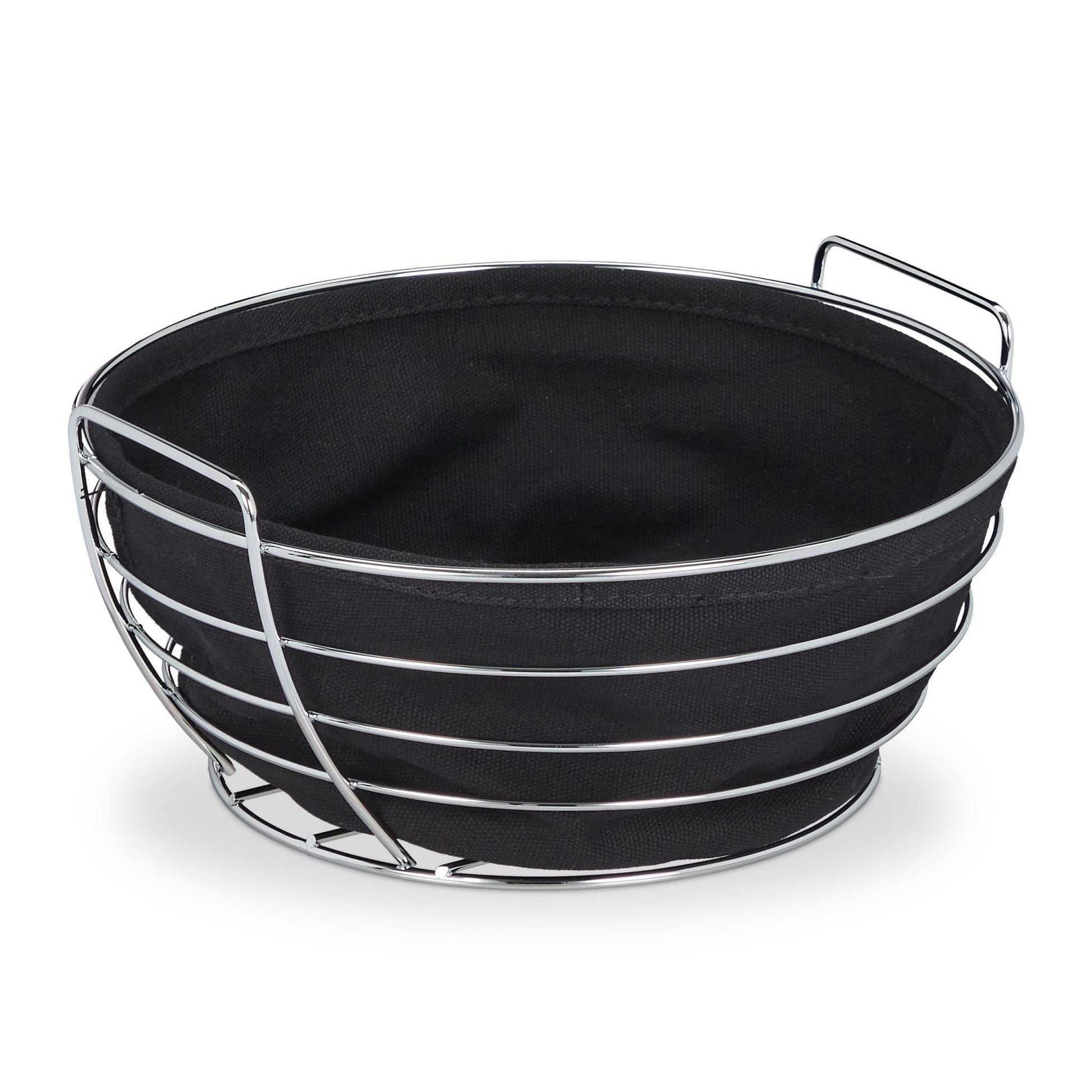 Runder Brotkorb Metall mit Stoffeinsatz Schwarz-Silber von Relaxdays