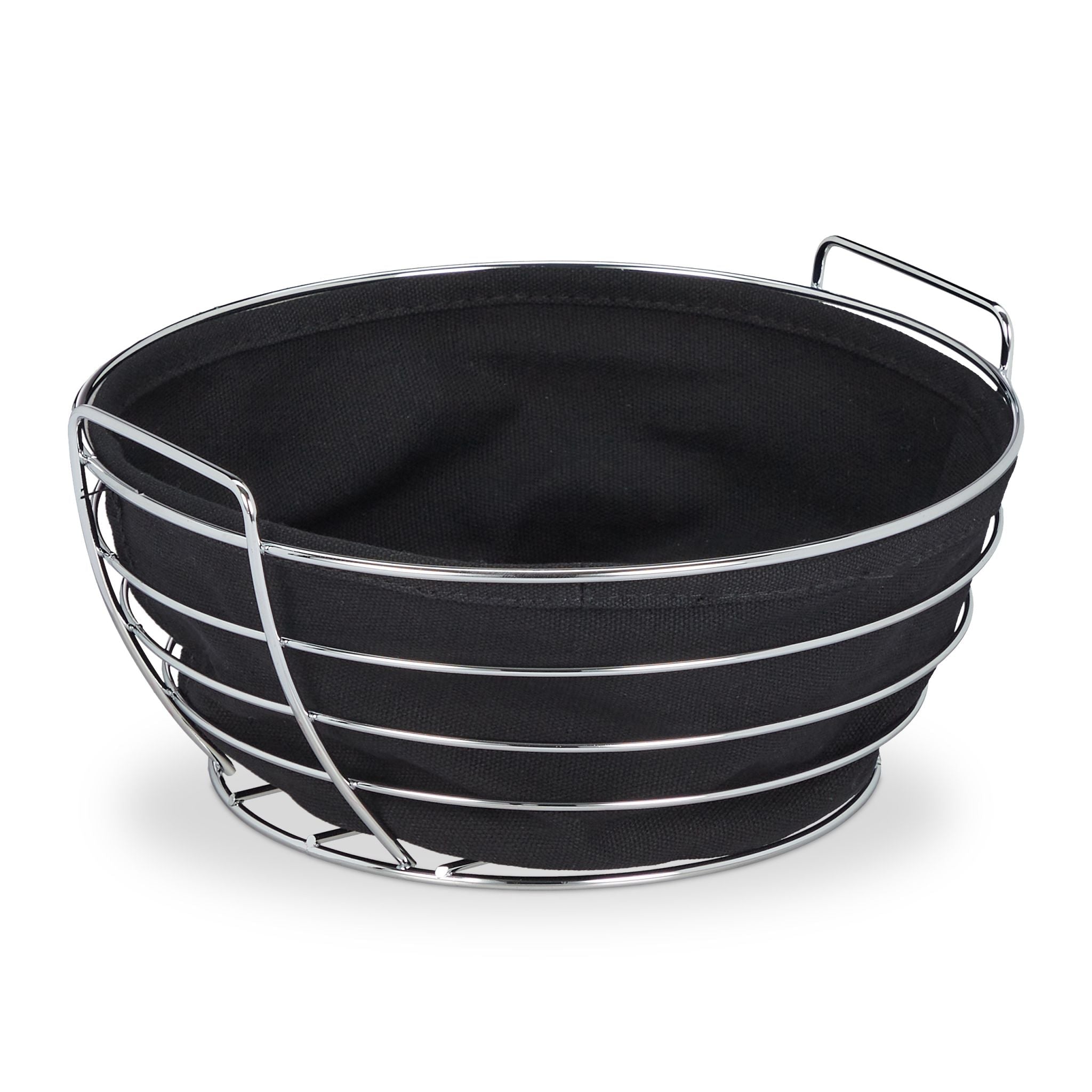 Runder Brotkorb Metall mit Stoffeinsatz Schwarz-Silber von Relaxdays
