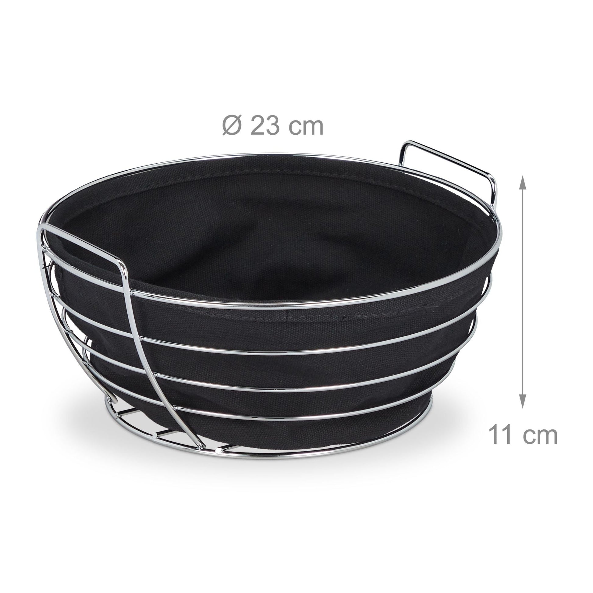 Runder Brotkorb Metall mit Stoffeinsatz Schwarz-Silber von Relaxdays