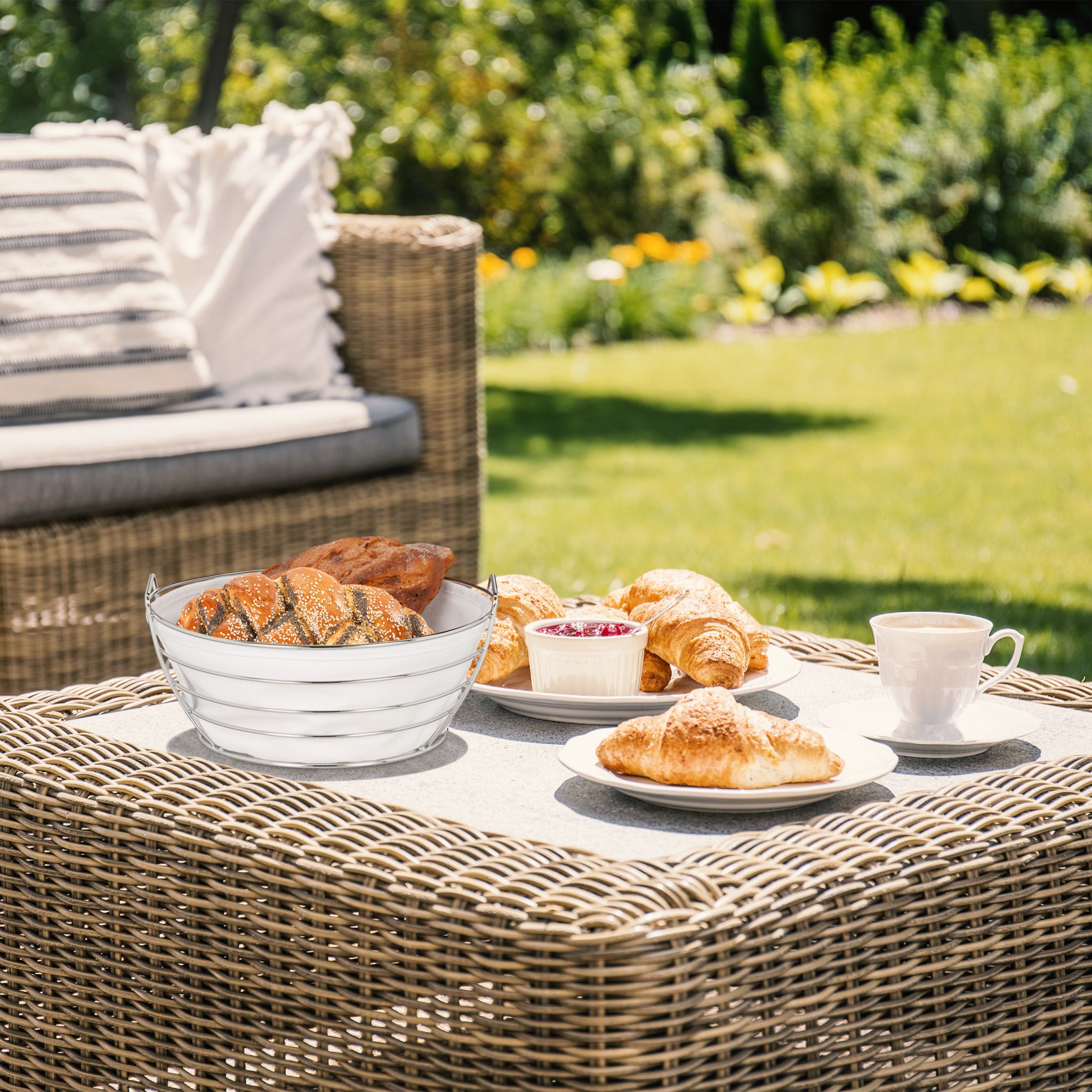 Runder Brotkorb Metall mit Stoffeinsatz Schwarz-Silber von Relaxdays